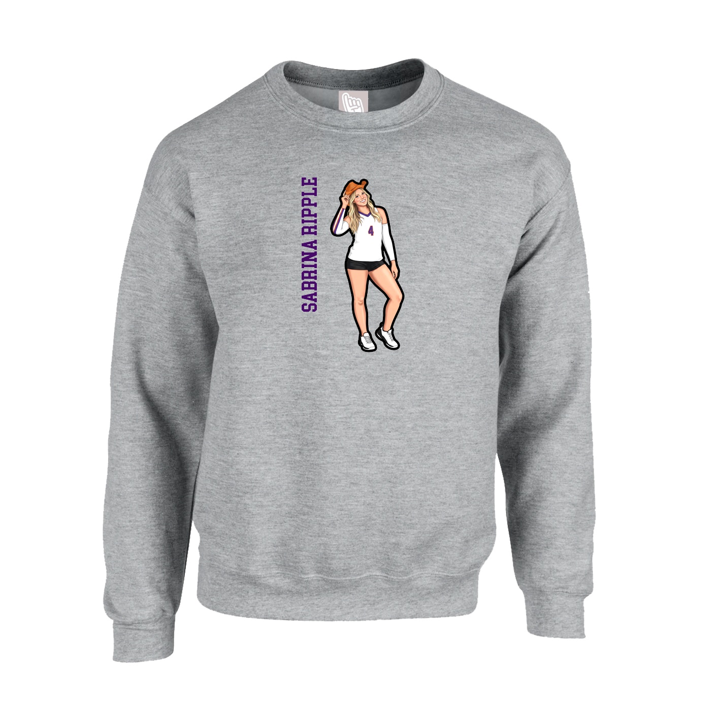 Fleece Crew — Name Vertical in Grey