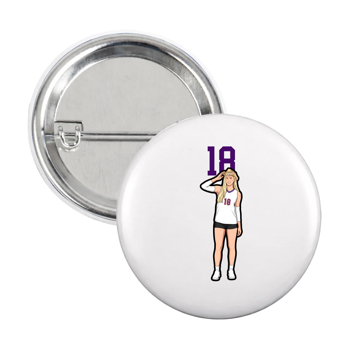 Game Day Button — Number Top in White
