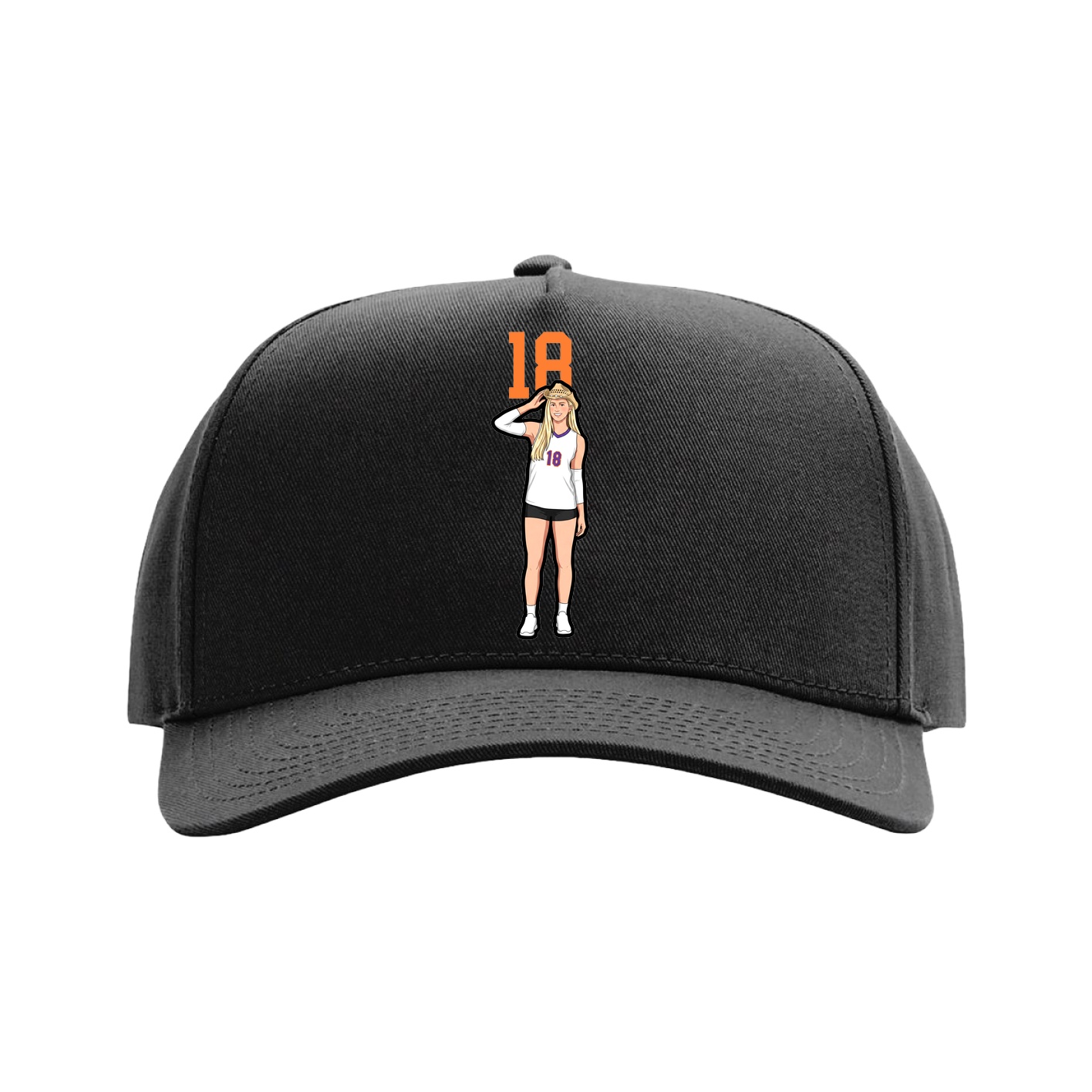 Full Fabric Five-Panel Champ Cap — Number Top in Black