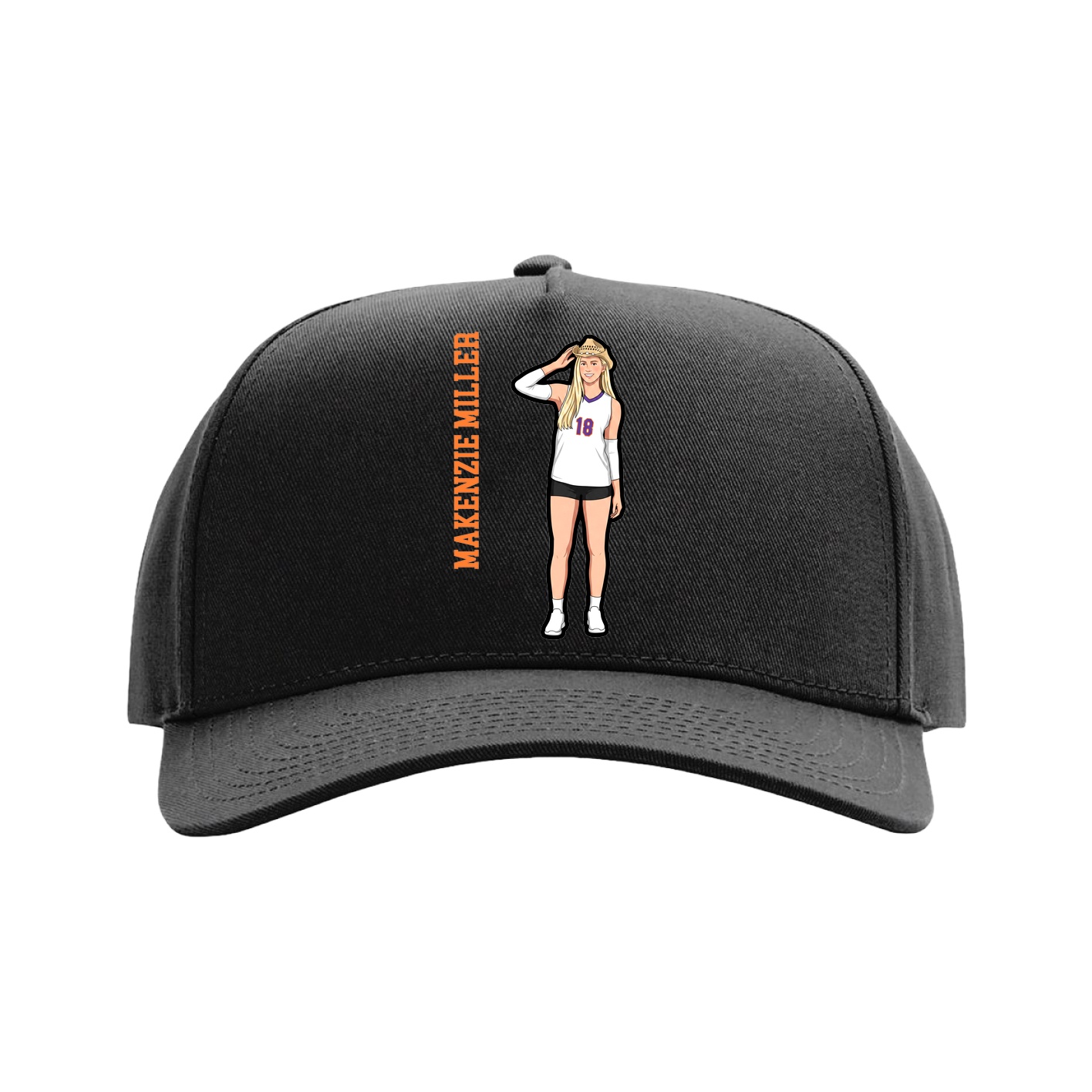 Full Fabric Five-Panel Champ Cap — Name Vertical in Black