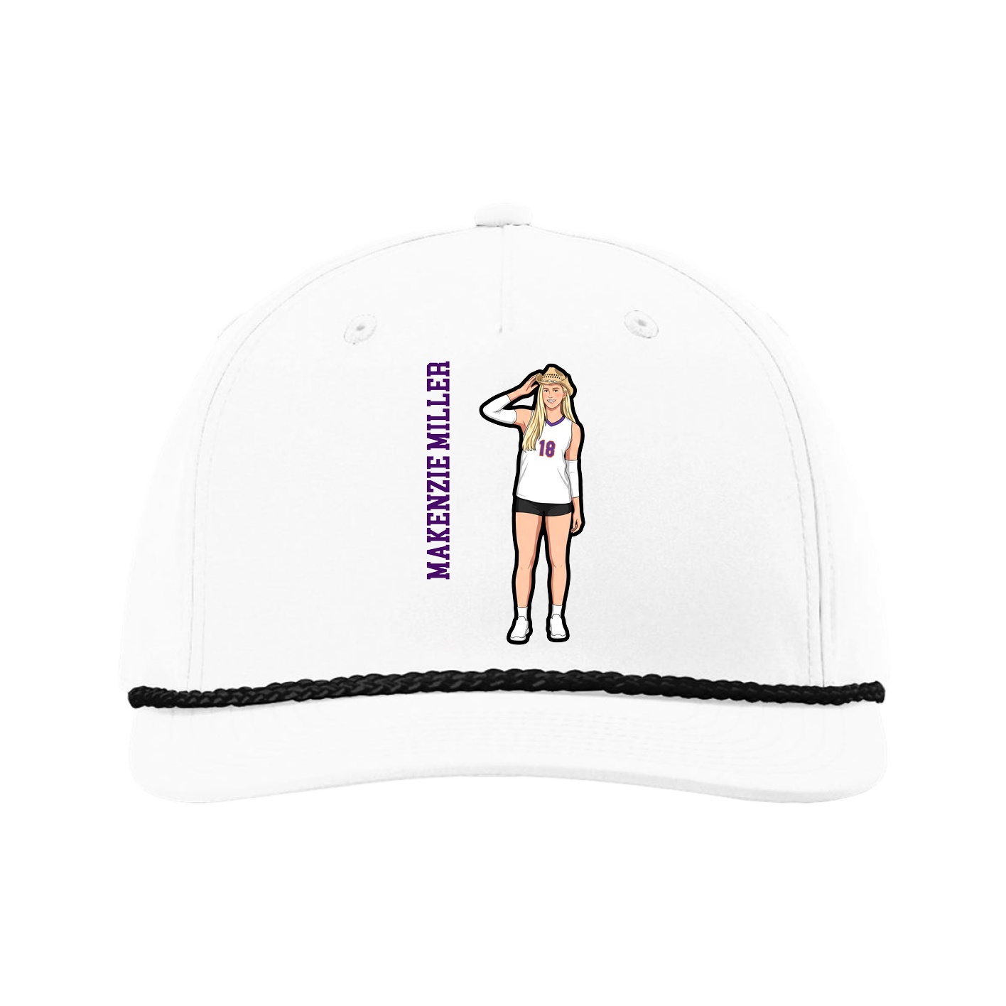 Five-Panel Classic Rope Cap — Name Vertical in White