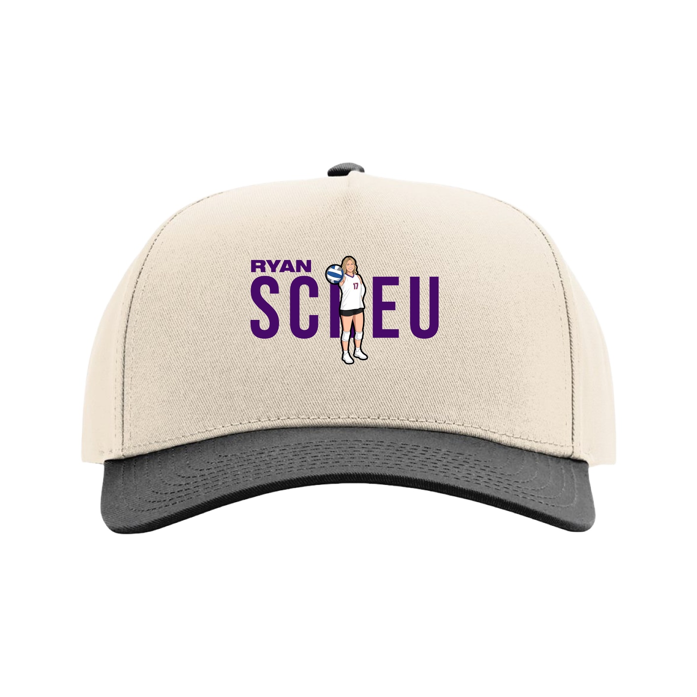 Full Fabric Five-Panel Champ Cap — Player Name in Cream/Black