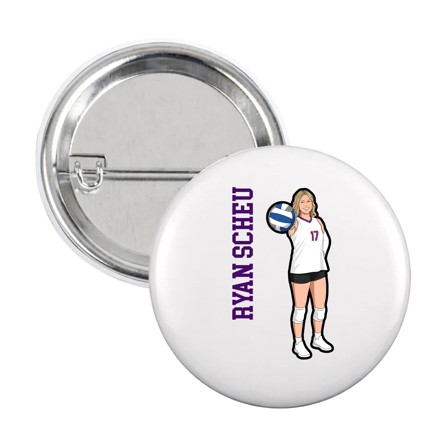 Game Day Button — Name Vertical in White