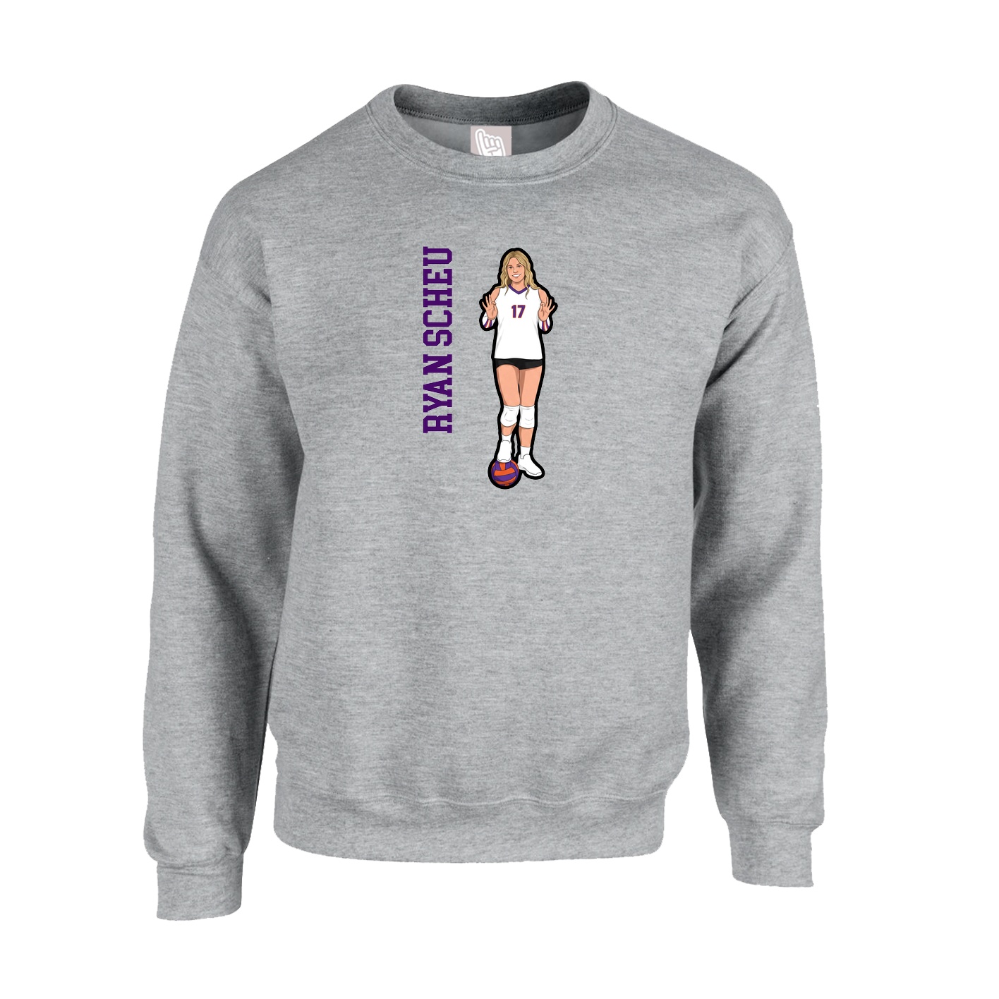 Fleece Crew — Name Vertical in Grey