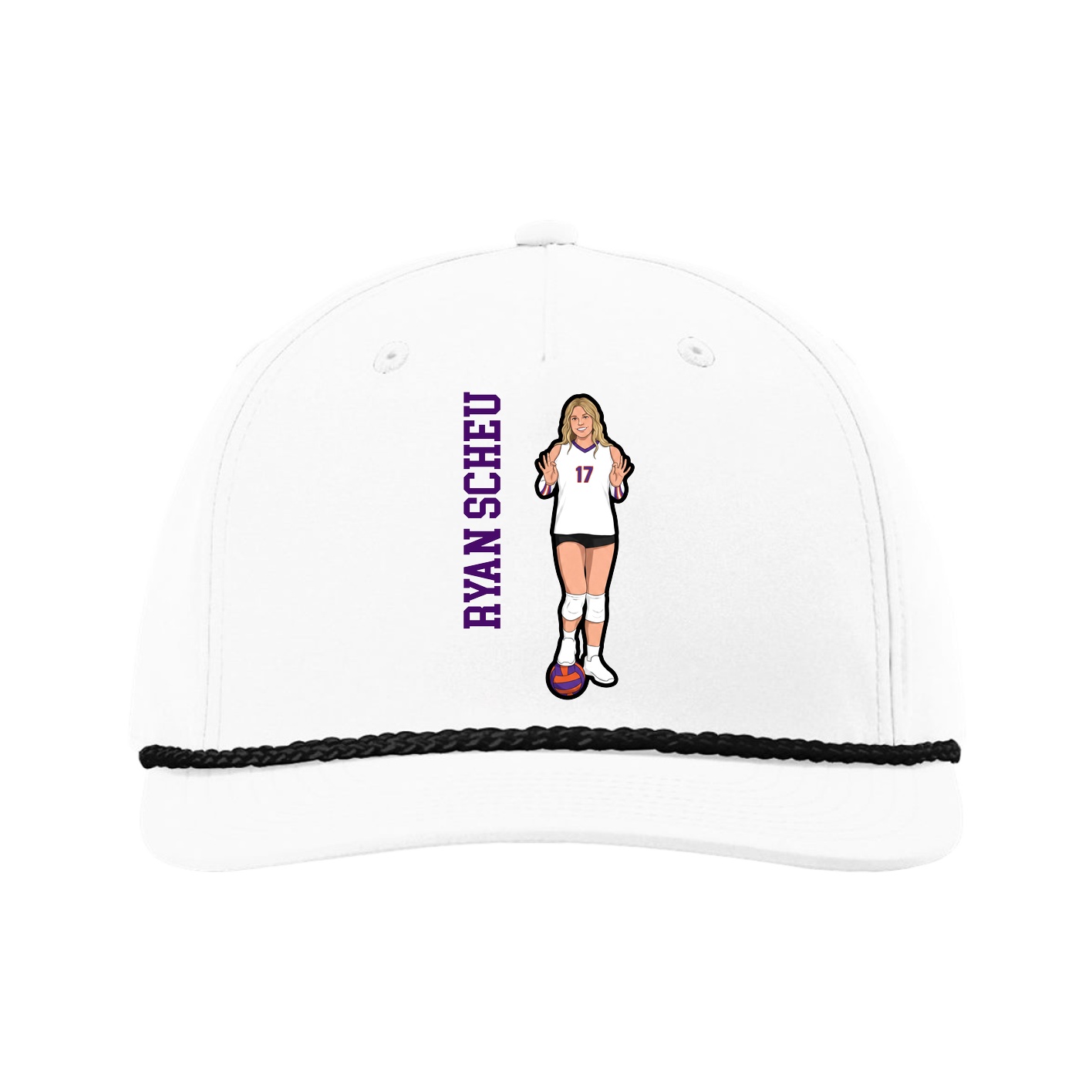 Five-Panel Classic Rope Cap — Name Vertical in White