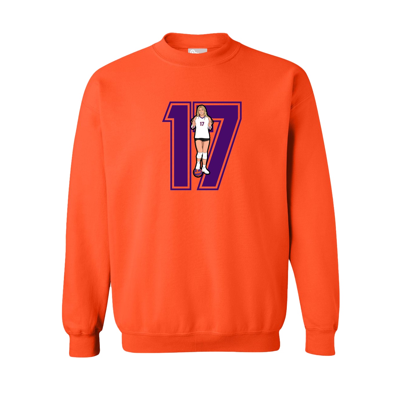 Fleece Crew — Number in Orange