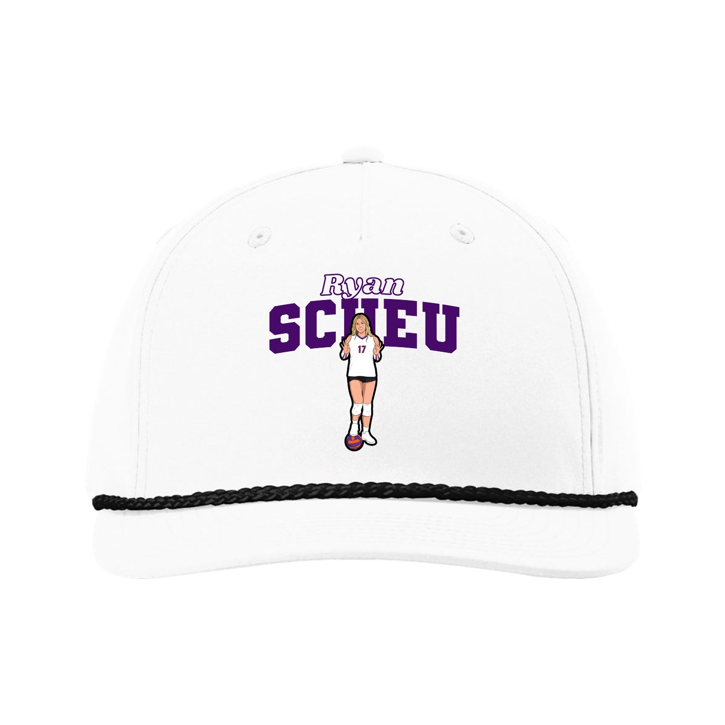 Five-Panel Classic Rope Cap — Name Arch in White