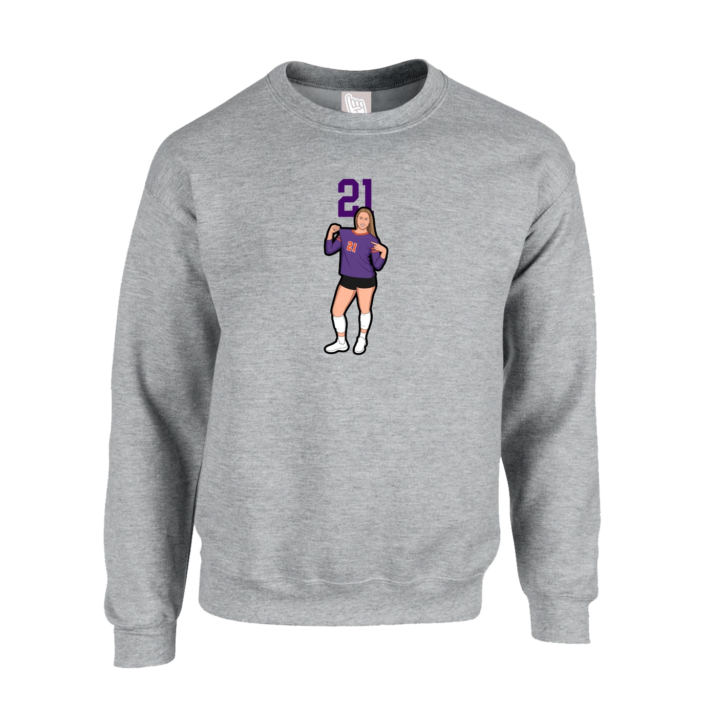 Fleece Crew — Number Top in Grey