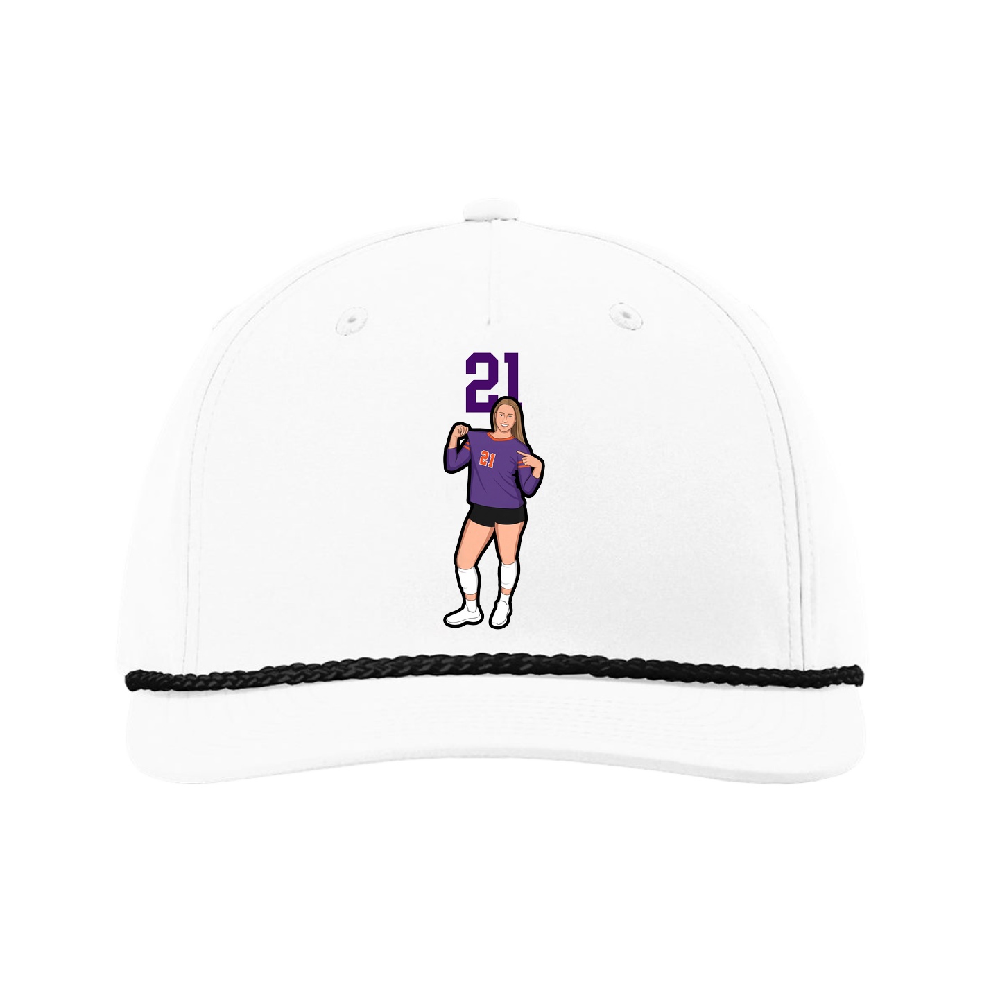 Five-Panel Classic Rope Cap — Number Top in White