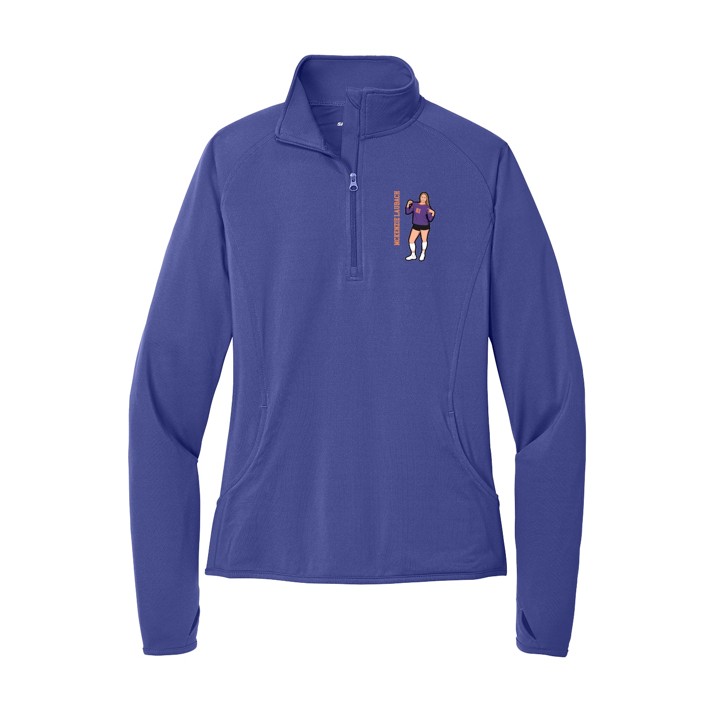Women's Q-Zip Pullover — Name Vertical in Purple