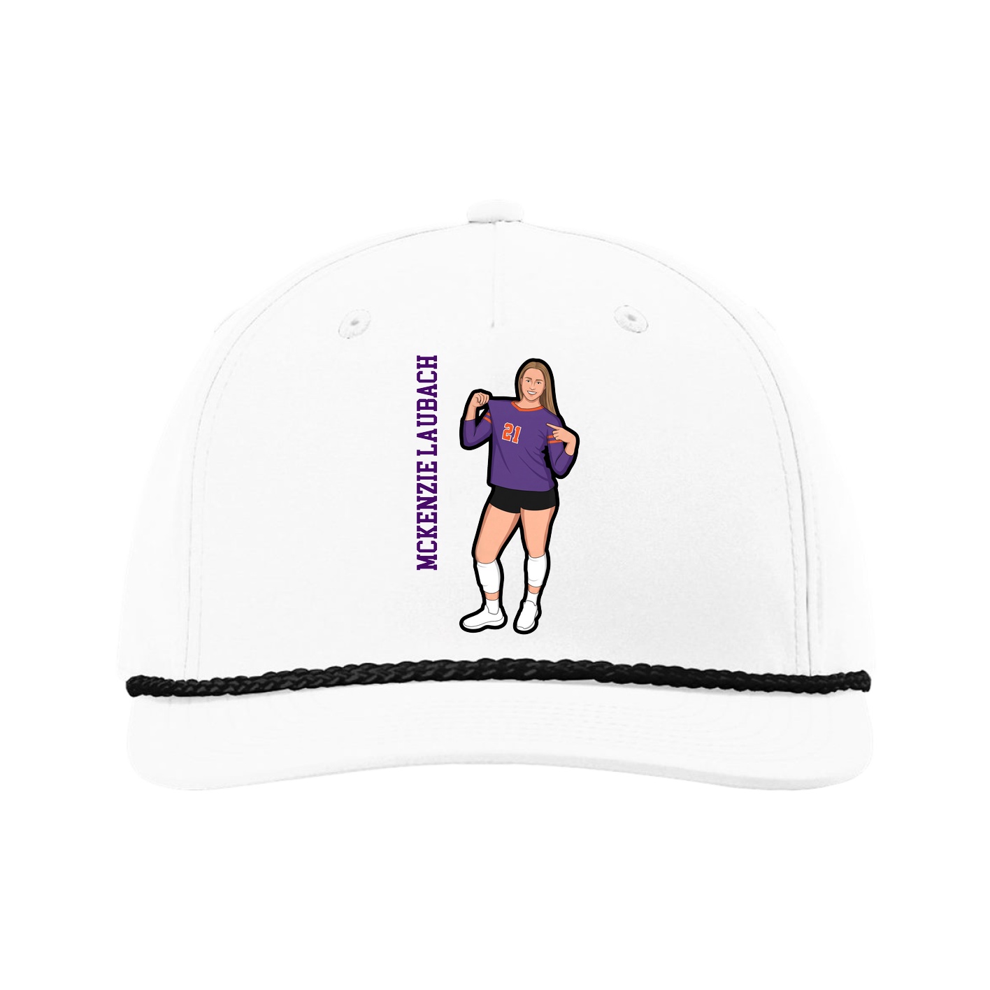 Five-Panel Classic Rope Cap — Name Vertical in White