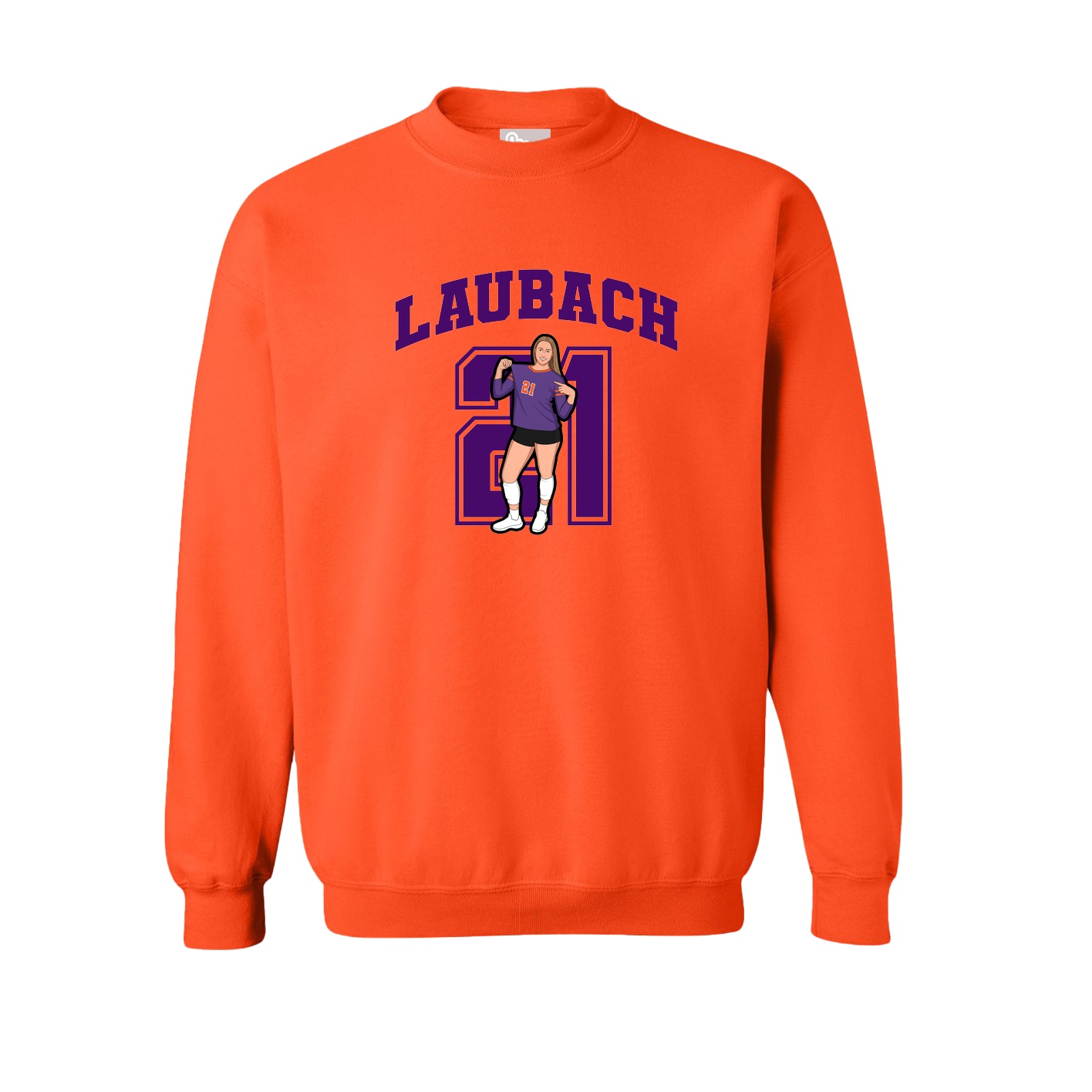 Fleece Crew — Number in Orange