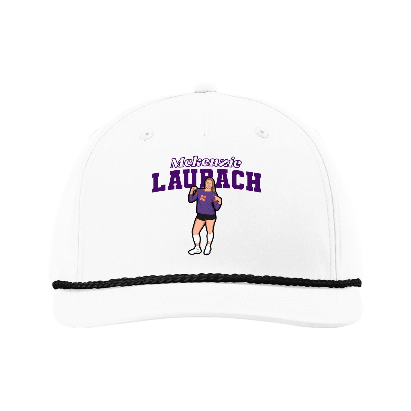 Five-Panel Classic Rope Cap — Name Arch in White