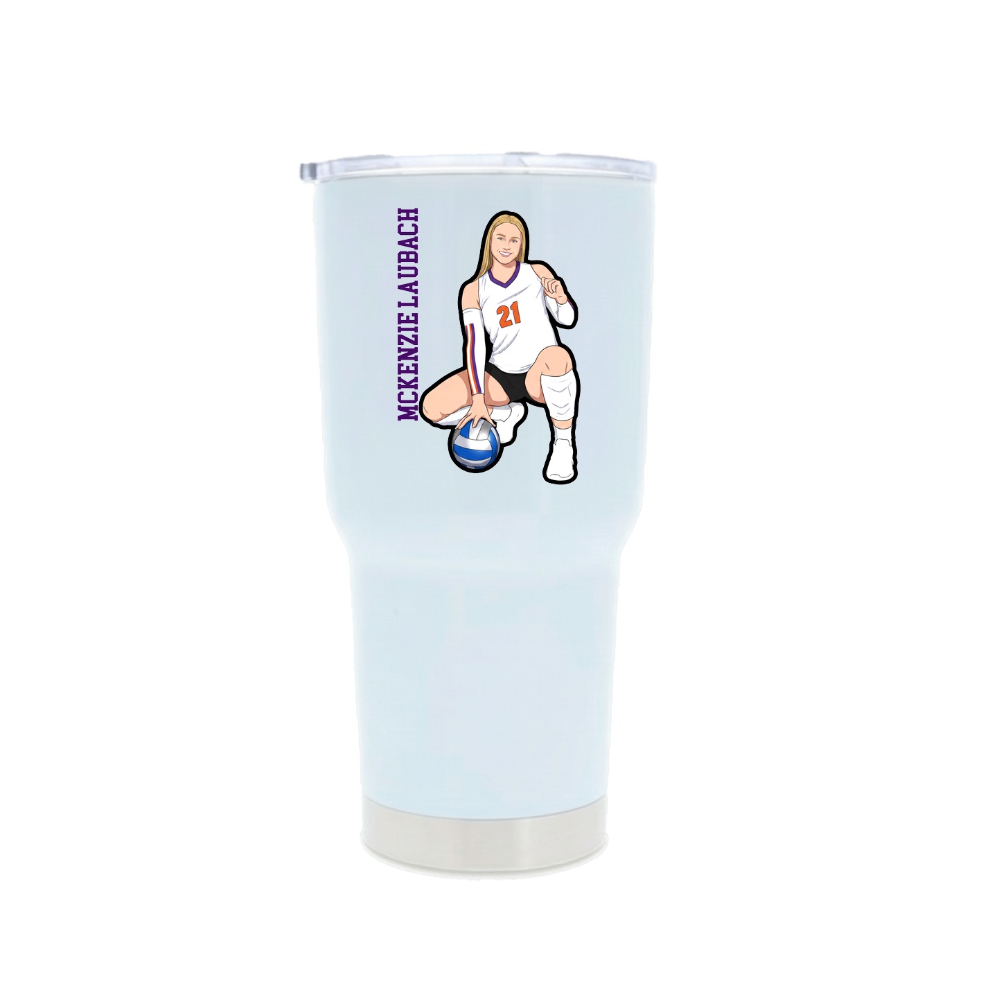 30oz Stainless Steel Tumbler — Name Vertical in White