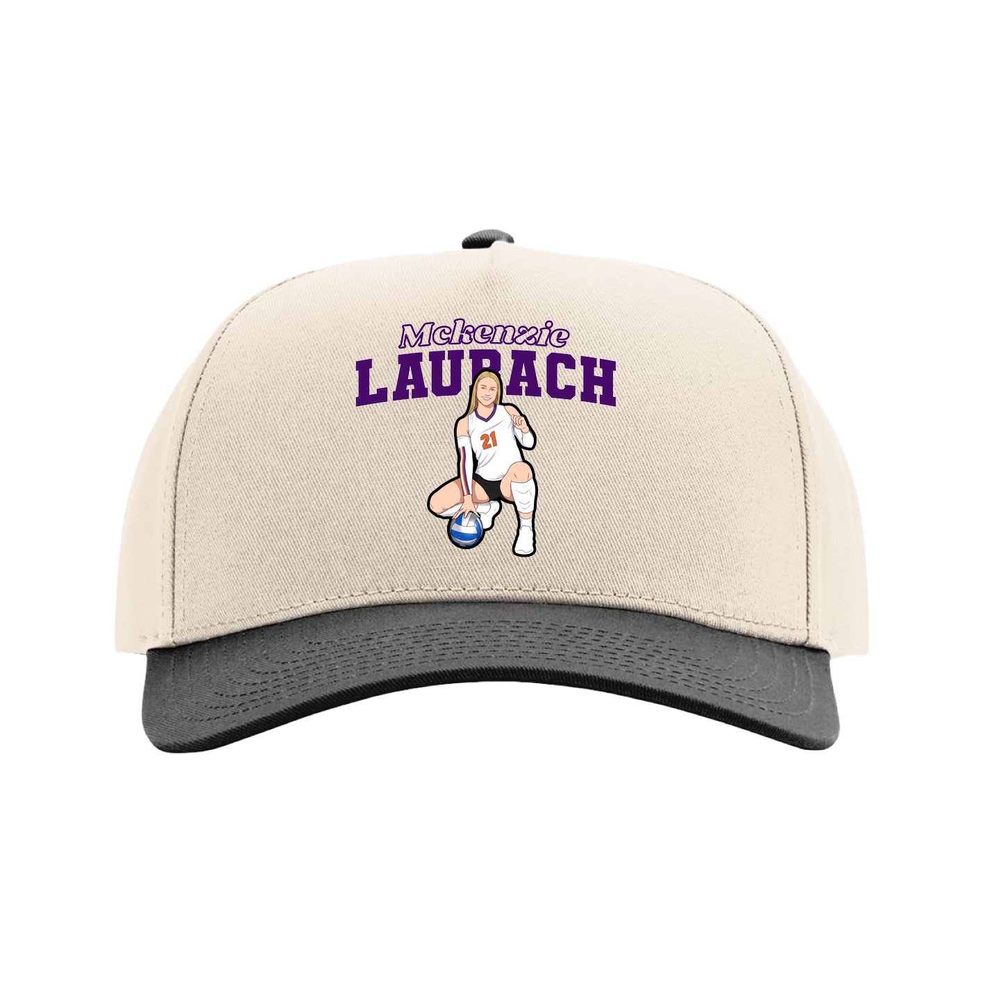 Full Fabric Five-Panel Champ Cap — Name Arch in Cream/Black
