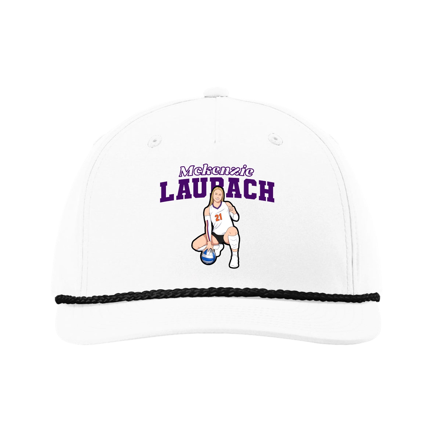 Five-Panel Classic Rope Cap — Name Arch in White