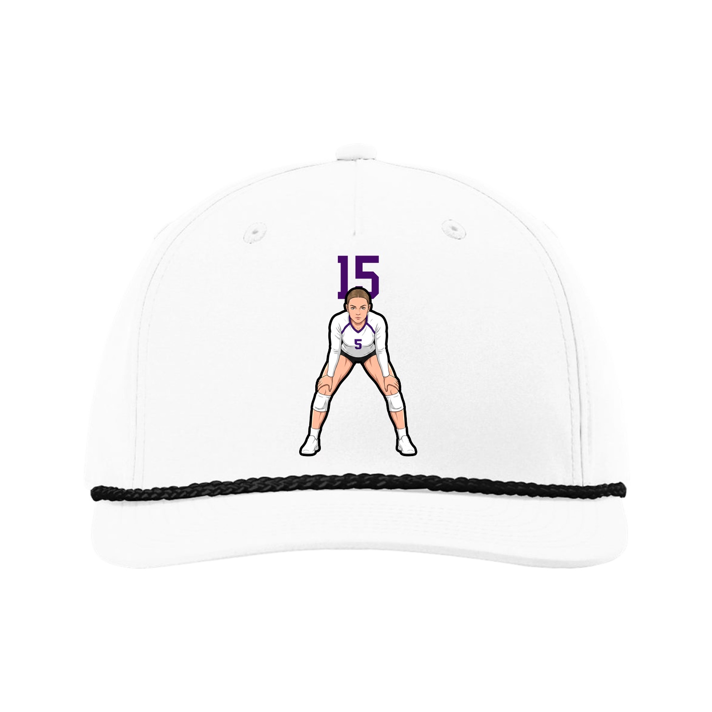 Five-Panel Classic Rope Cap — Number Top in White