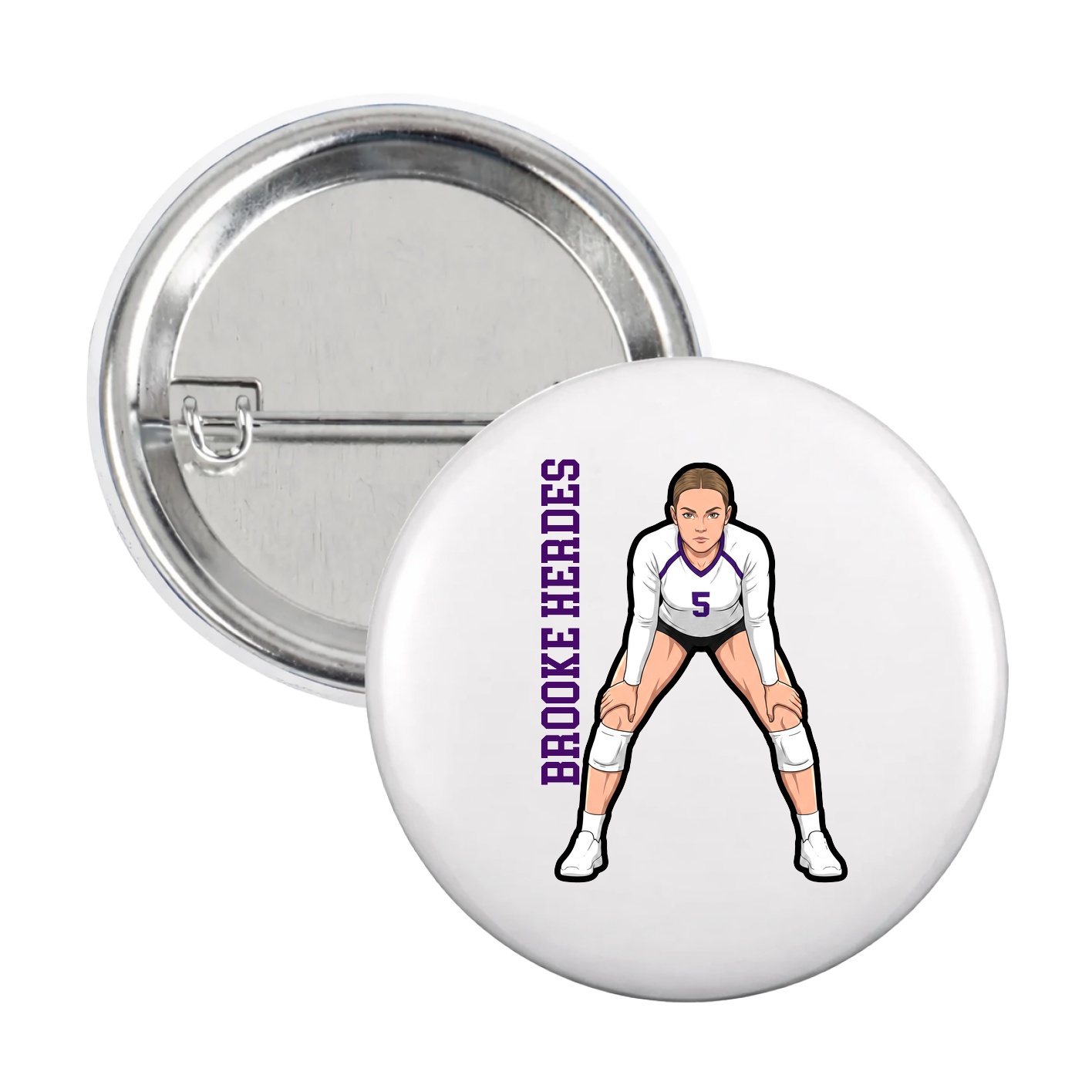 Game Day Button — Name Vertical in White