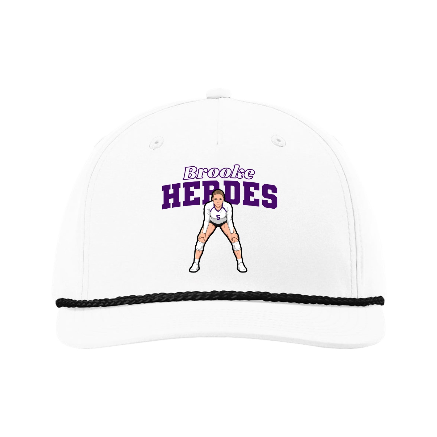 Five-Panel Classic Rope Cap — Name Arch in White