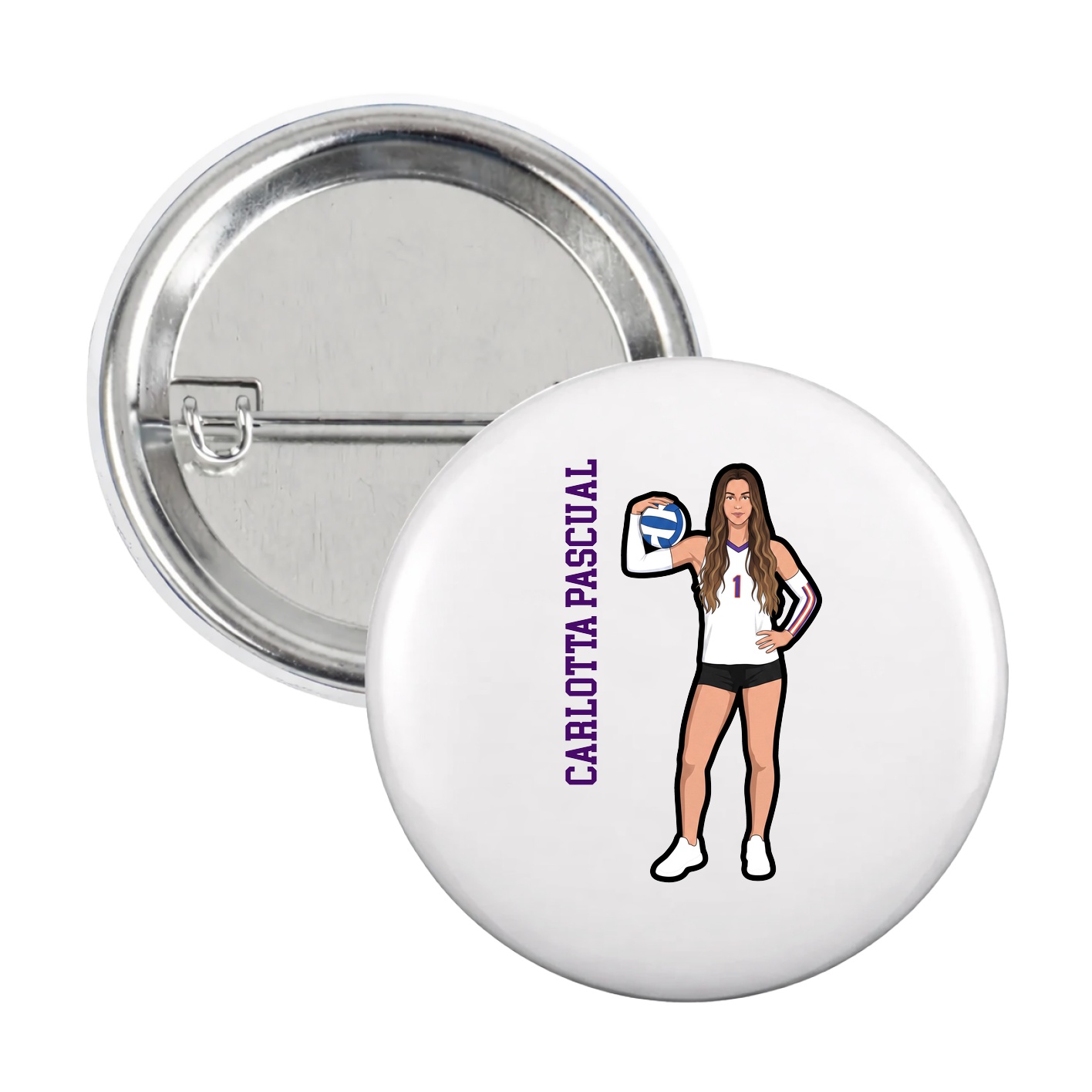 Game Day Button — Name Vertical in White