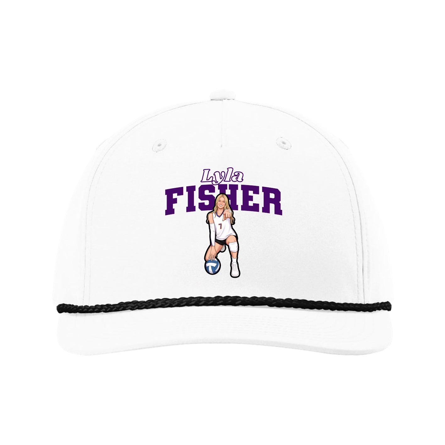 Five-Panel Classic Rope Cap — Name Arch in White