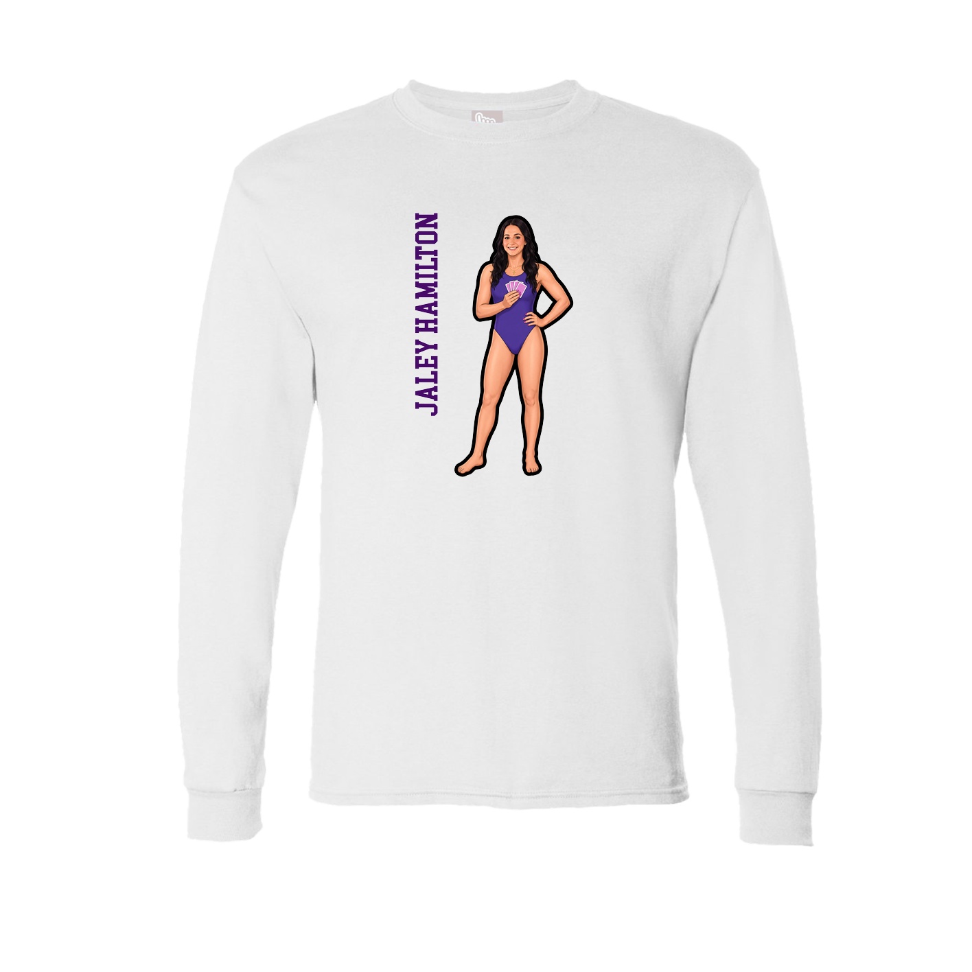 Long Sleeve Tee — Name Vertical in White