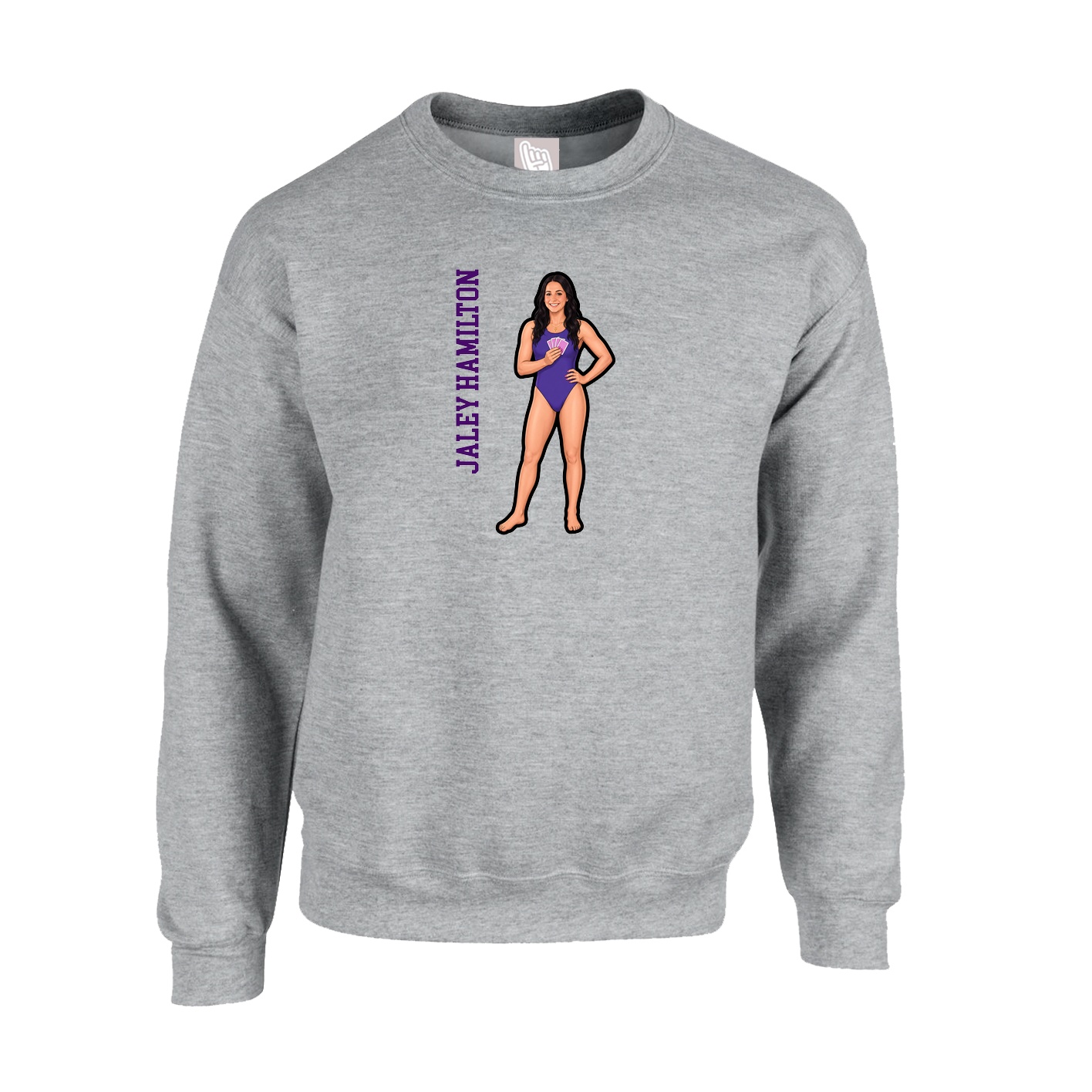 Fleece Crew — Name Vertical in Grey