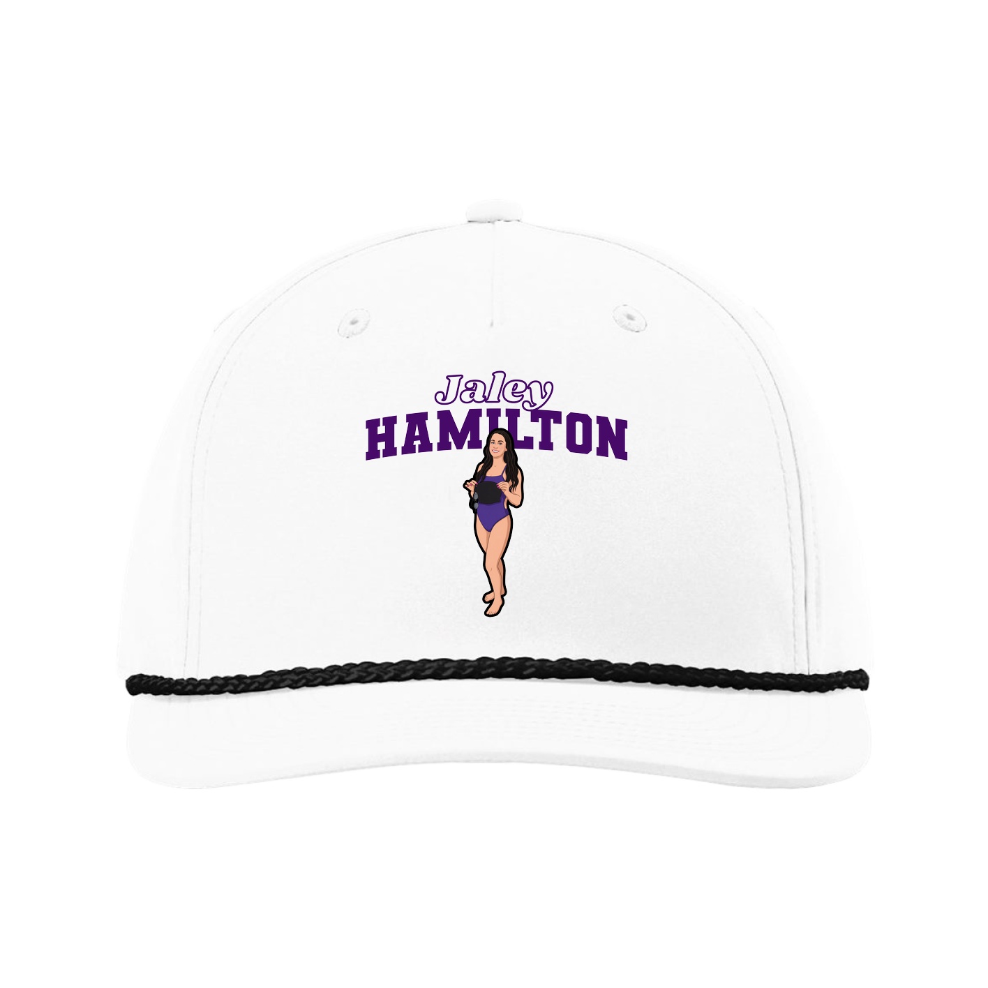 Five-Panel Classic Rope Cap — Name Arch in White