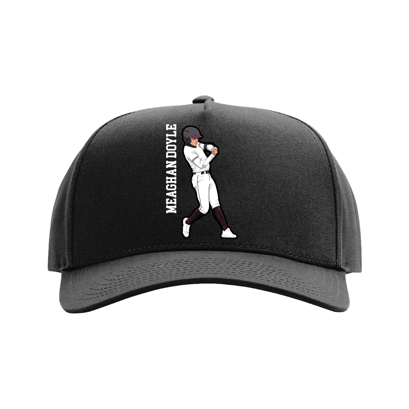 Full Fabric Five-Panel Champ Cap — Name Vertical in Black