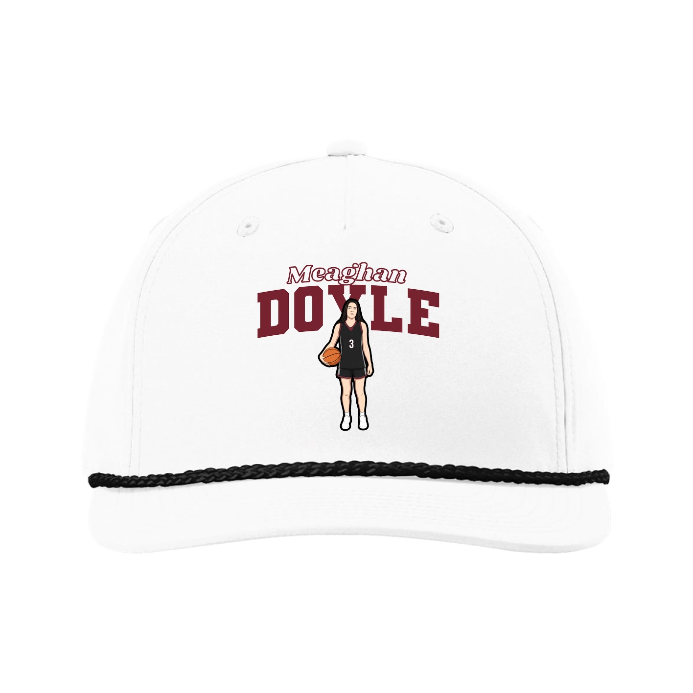 Five-Panel Classic Rope Cap — Name Arch in White