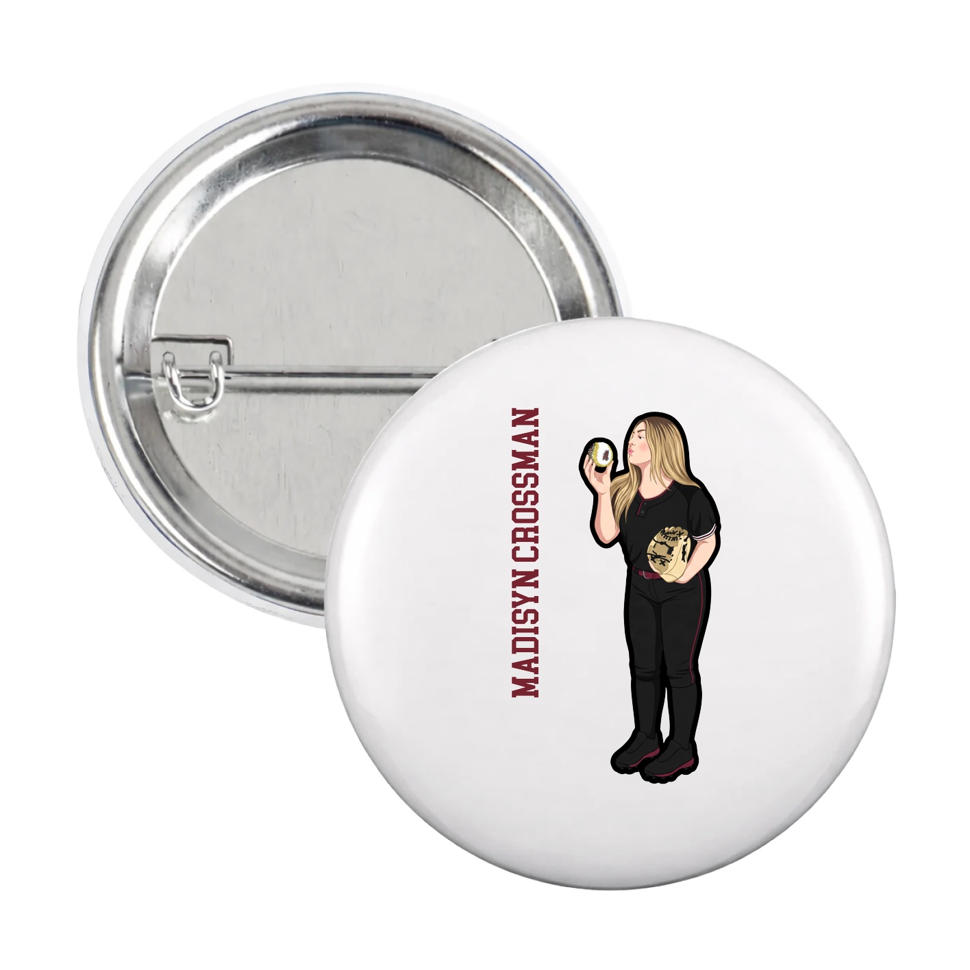 Game Day Button — Name Vertical in White