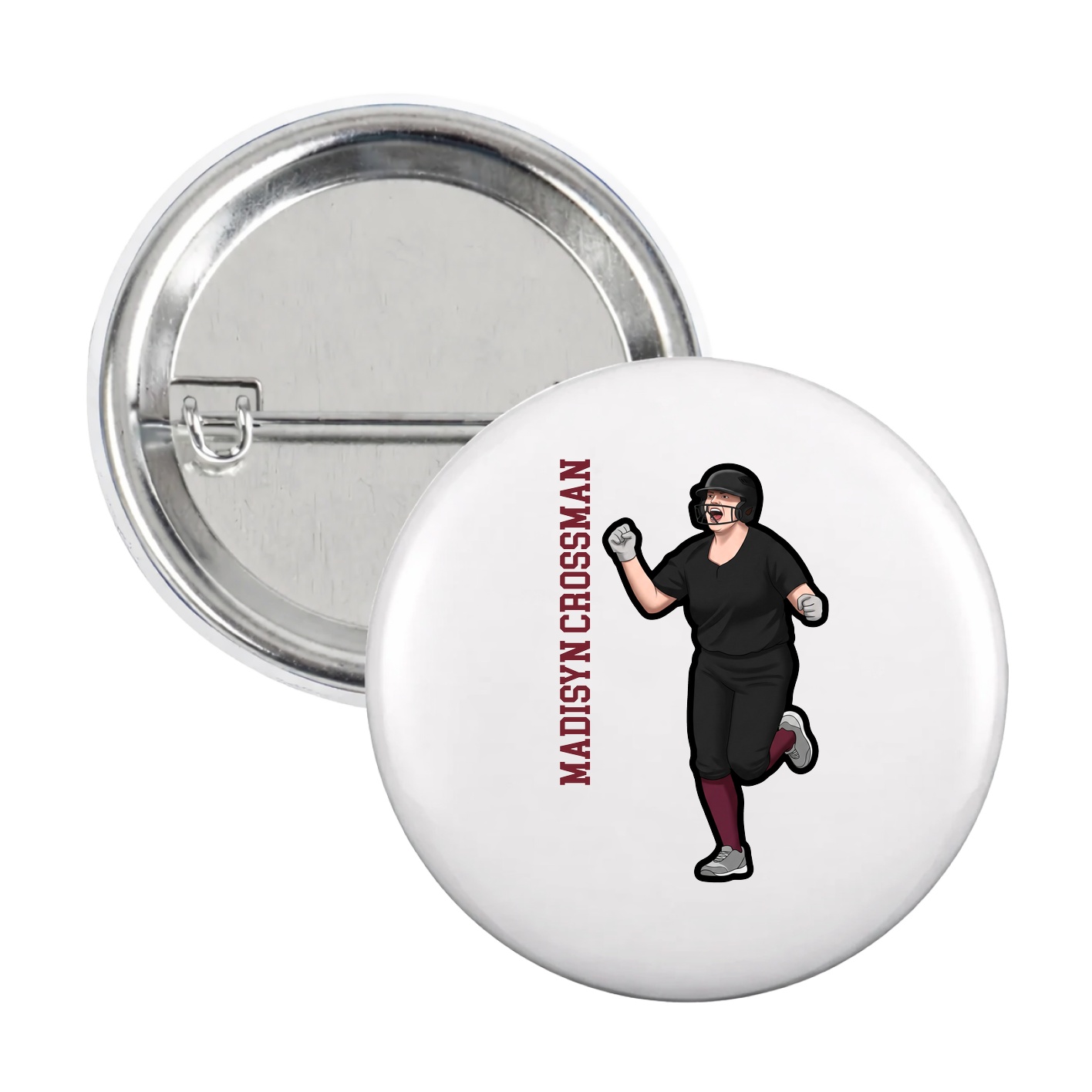 Game Day Button — Name Vertical in White