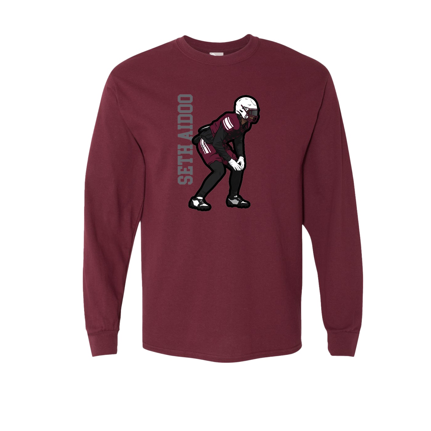 Long Sleeve Tee — Name Vertical in Maroon