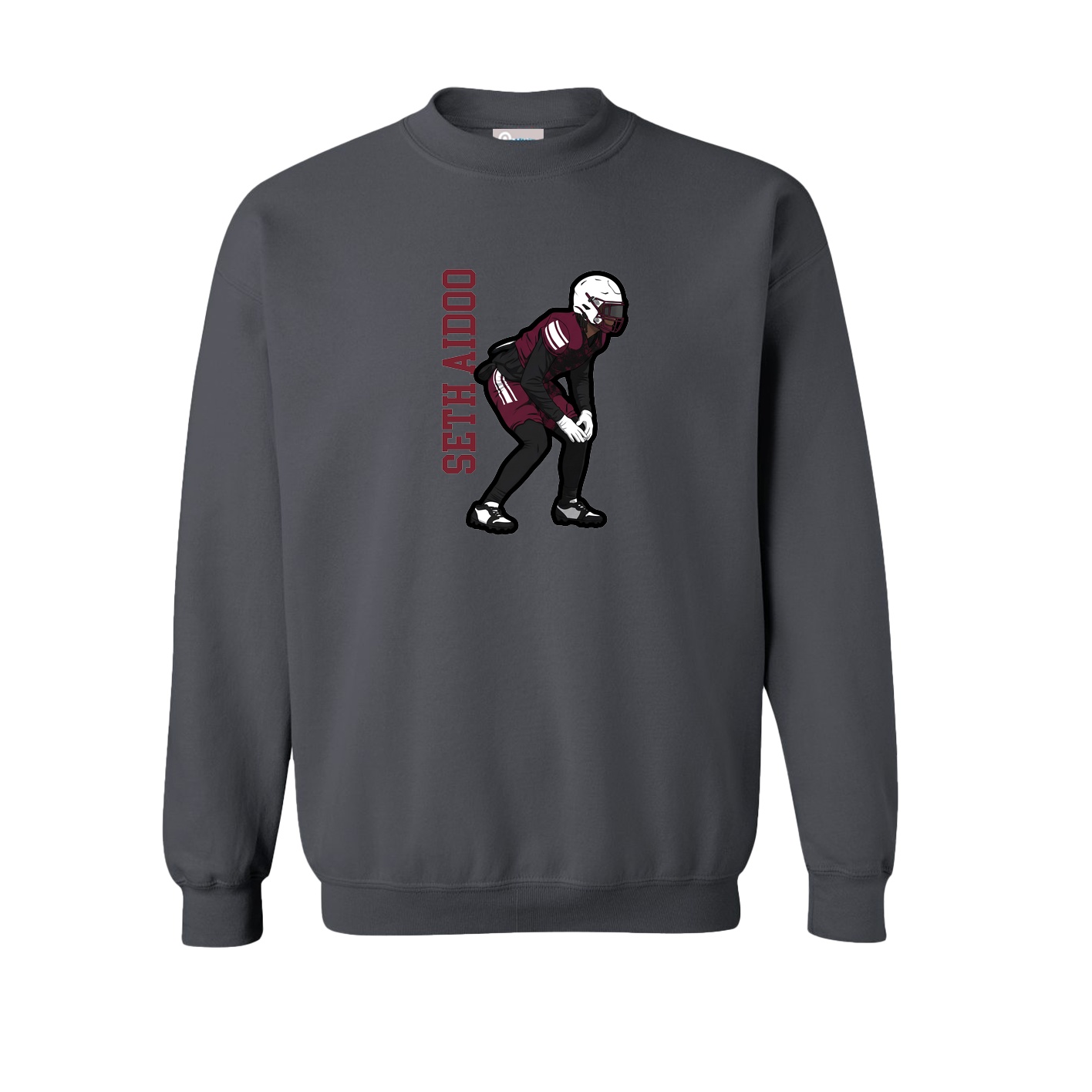 Fleece Crew — Name Vertical in Grey