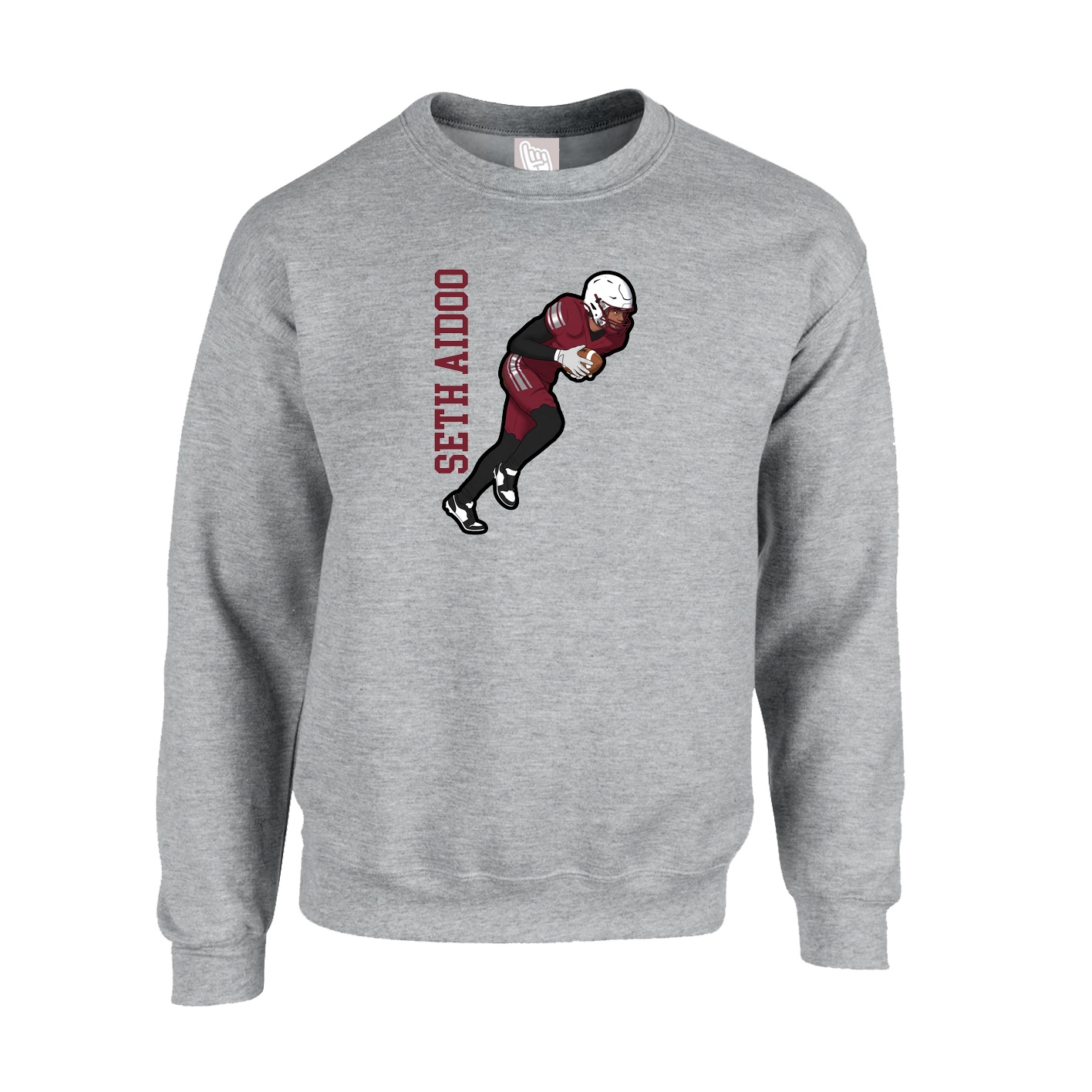 Fleece Crew — Name Vertical in Grey