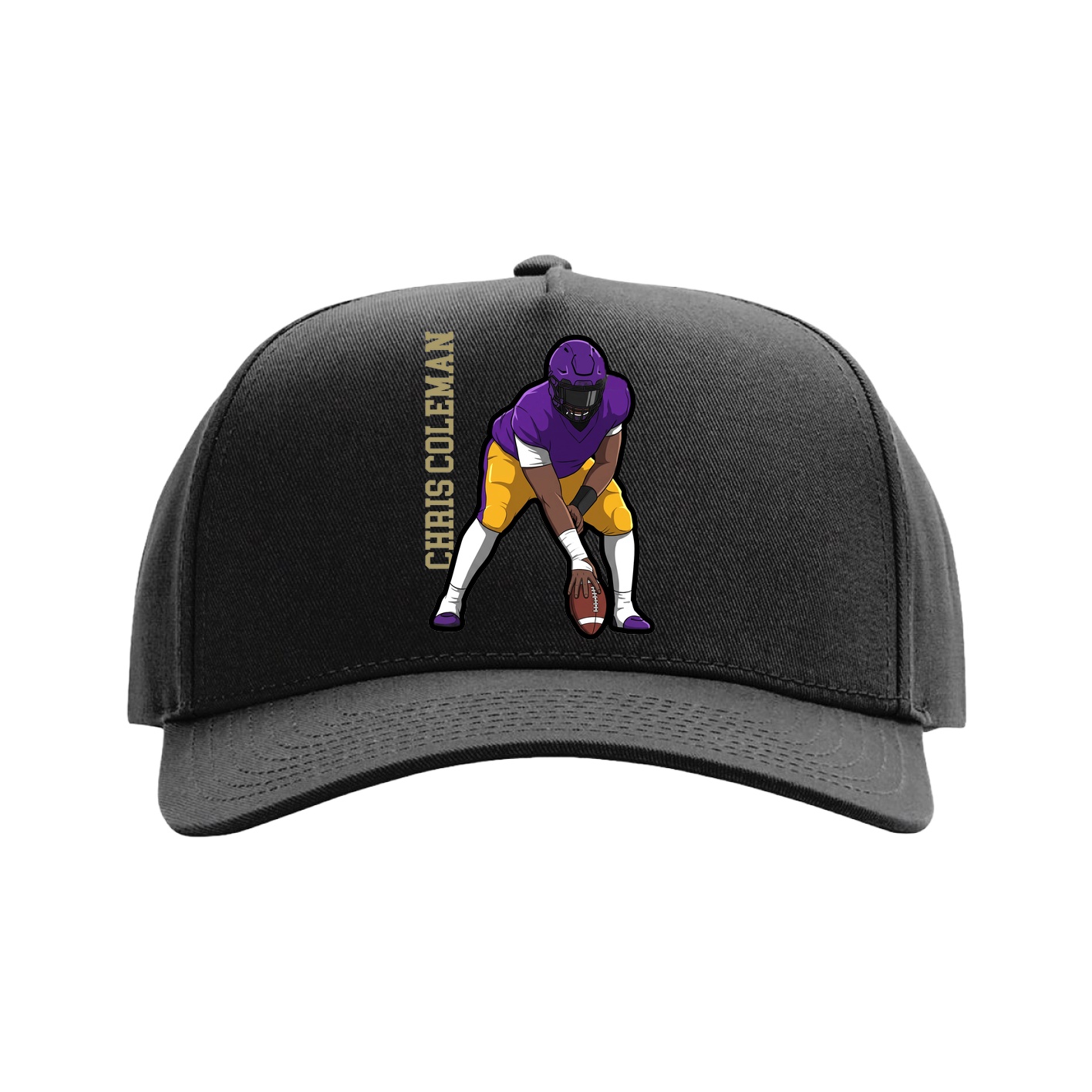 Full Fabric Five-Panel Champ Cap — Name Vertical in Black