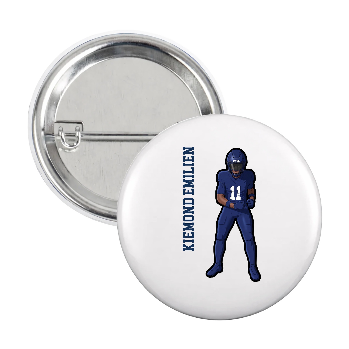 Game Day Button — Name Vertical in White