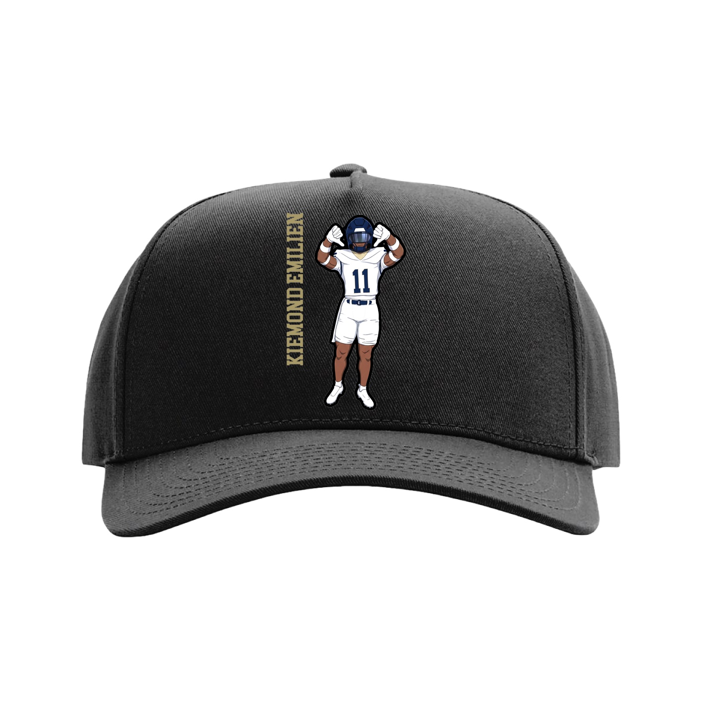Full Fabric Five-Panel Champ Cap — Name Vertical in Black