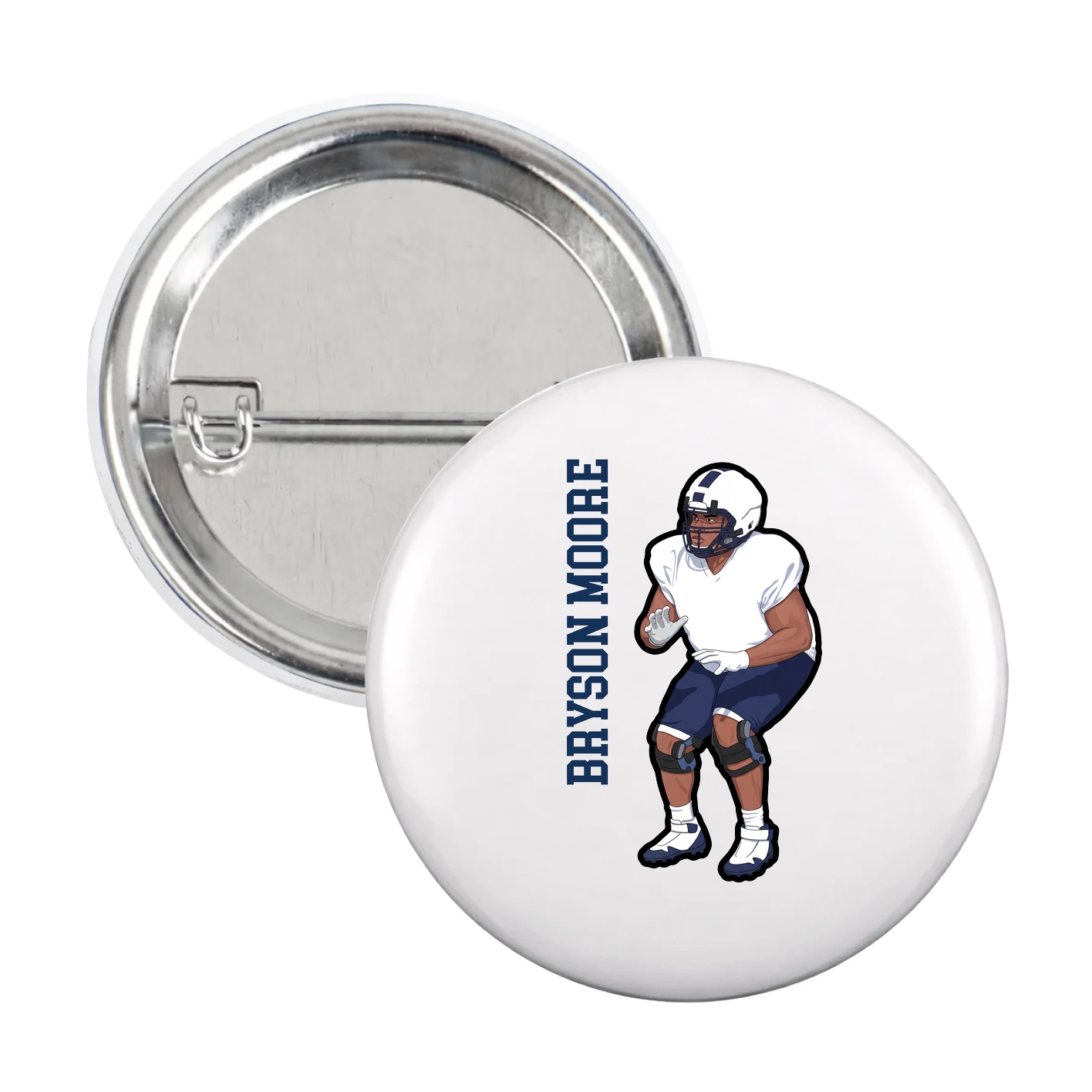 Game Day Button — Name Vertical in White