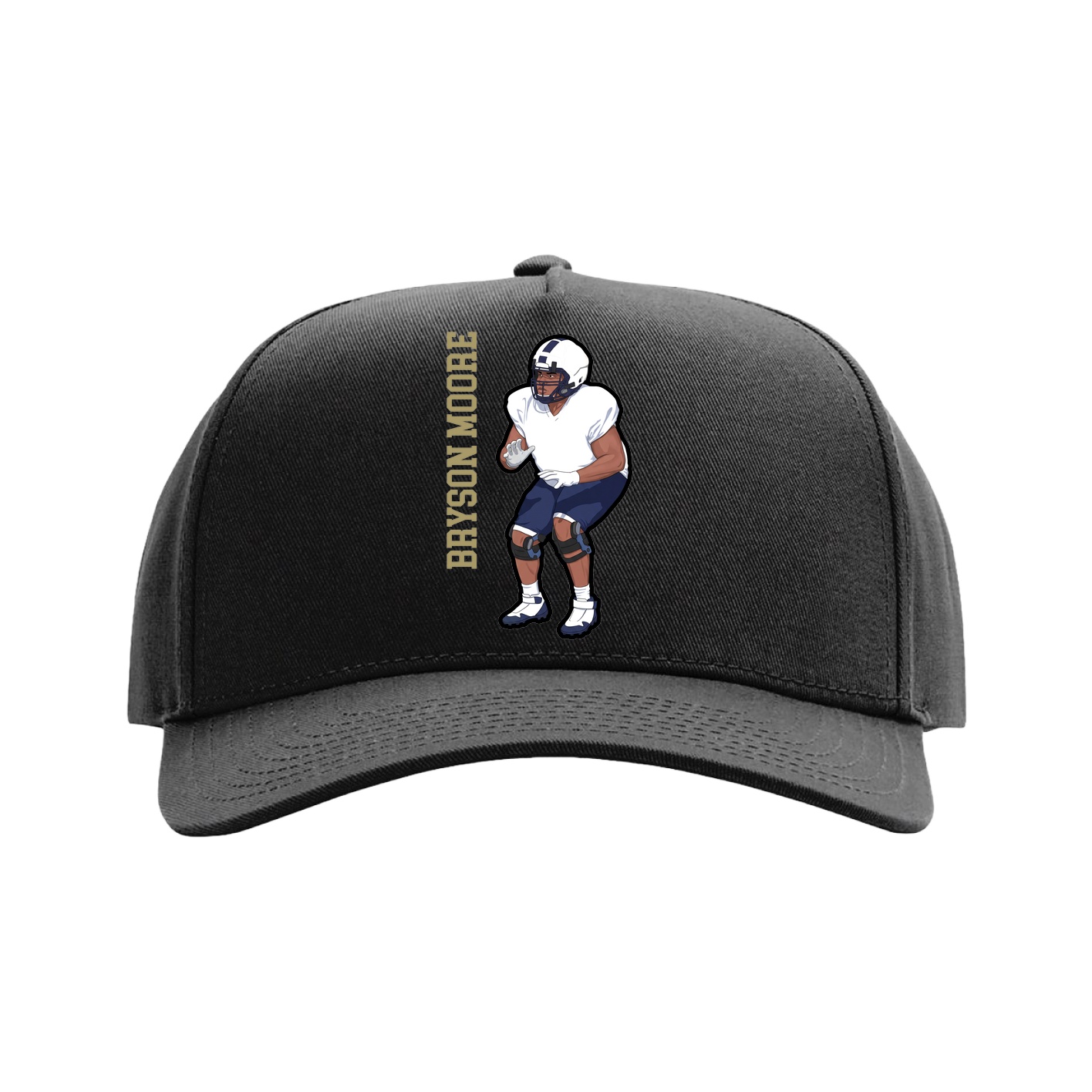 Full Fabric Five-Panel Champ Cap — Name Vertical in Black