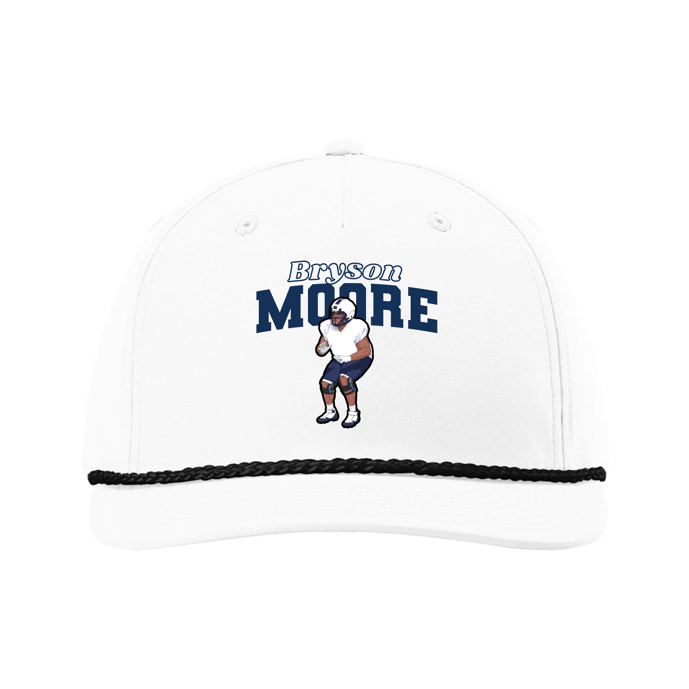 Five-Panel Classic Rope Cap — Name Arch in White