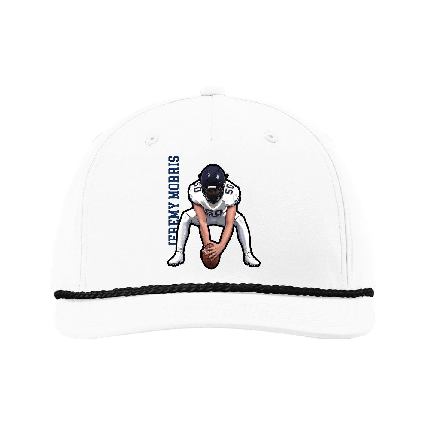 Five-Panel Classic Rope Cap — Name Vertical in White