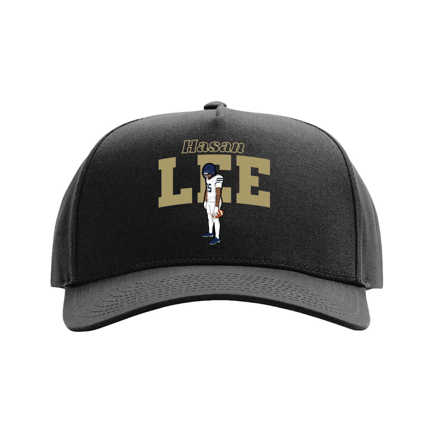 Full Fabric Five-Panel Champ Cap — Name Arch in Black