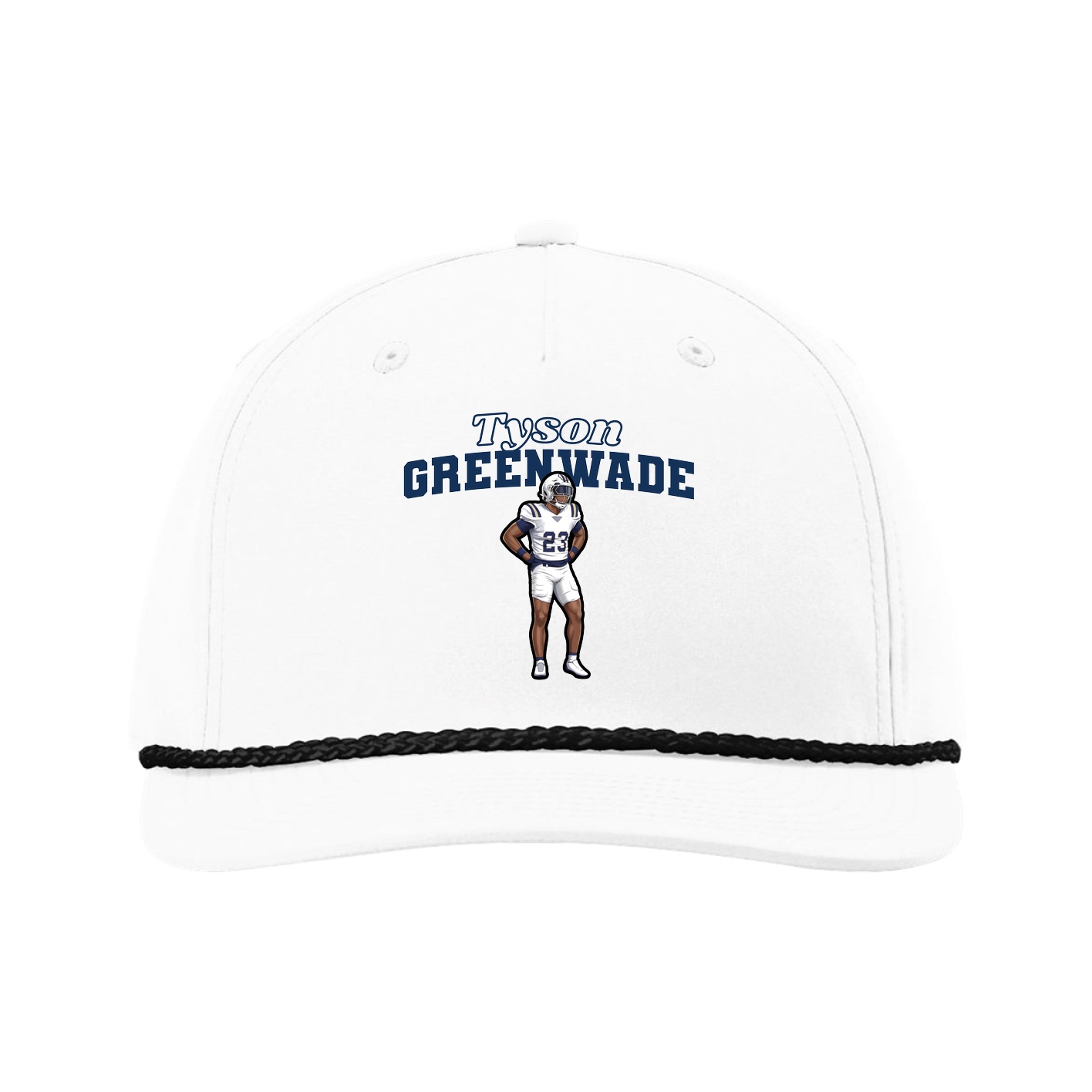 Five-Panel Classic Rope Cap — Name Arch in White