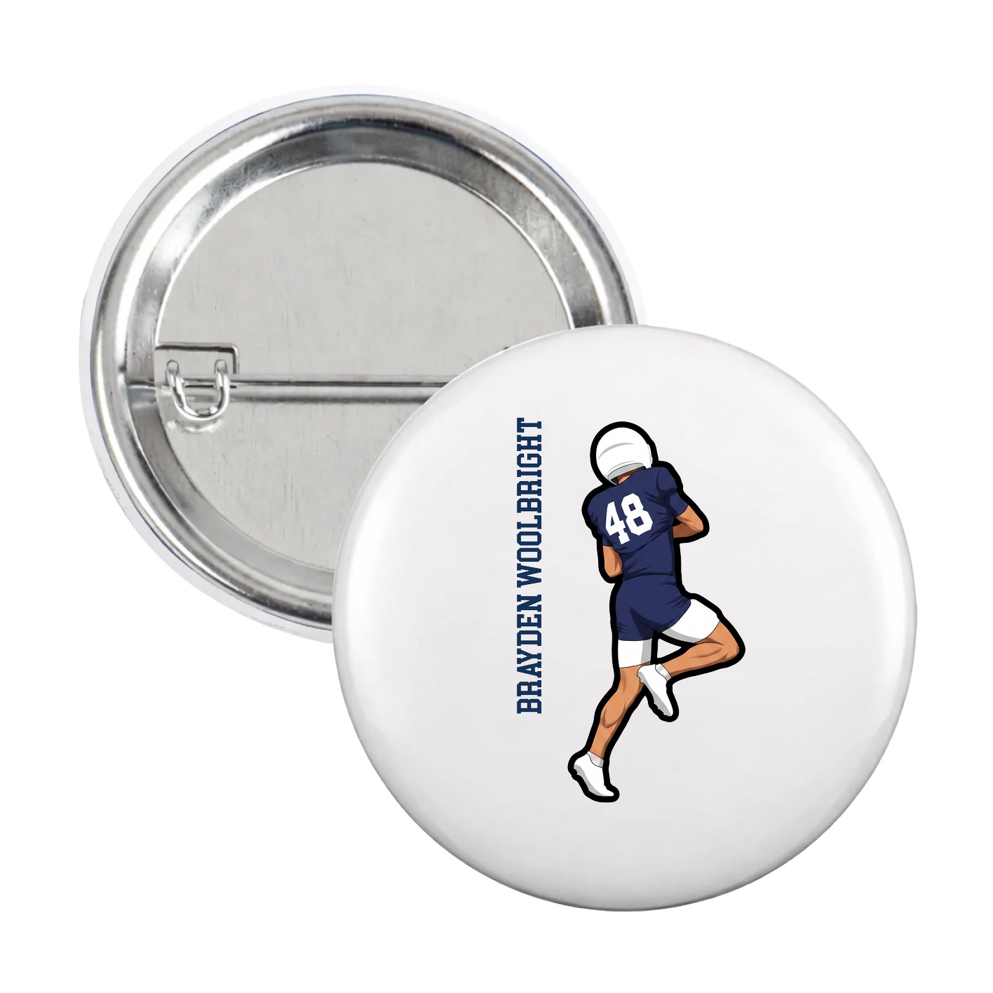 Game Day Button — Name Vertical in White