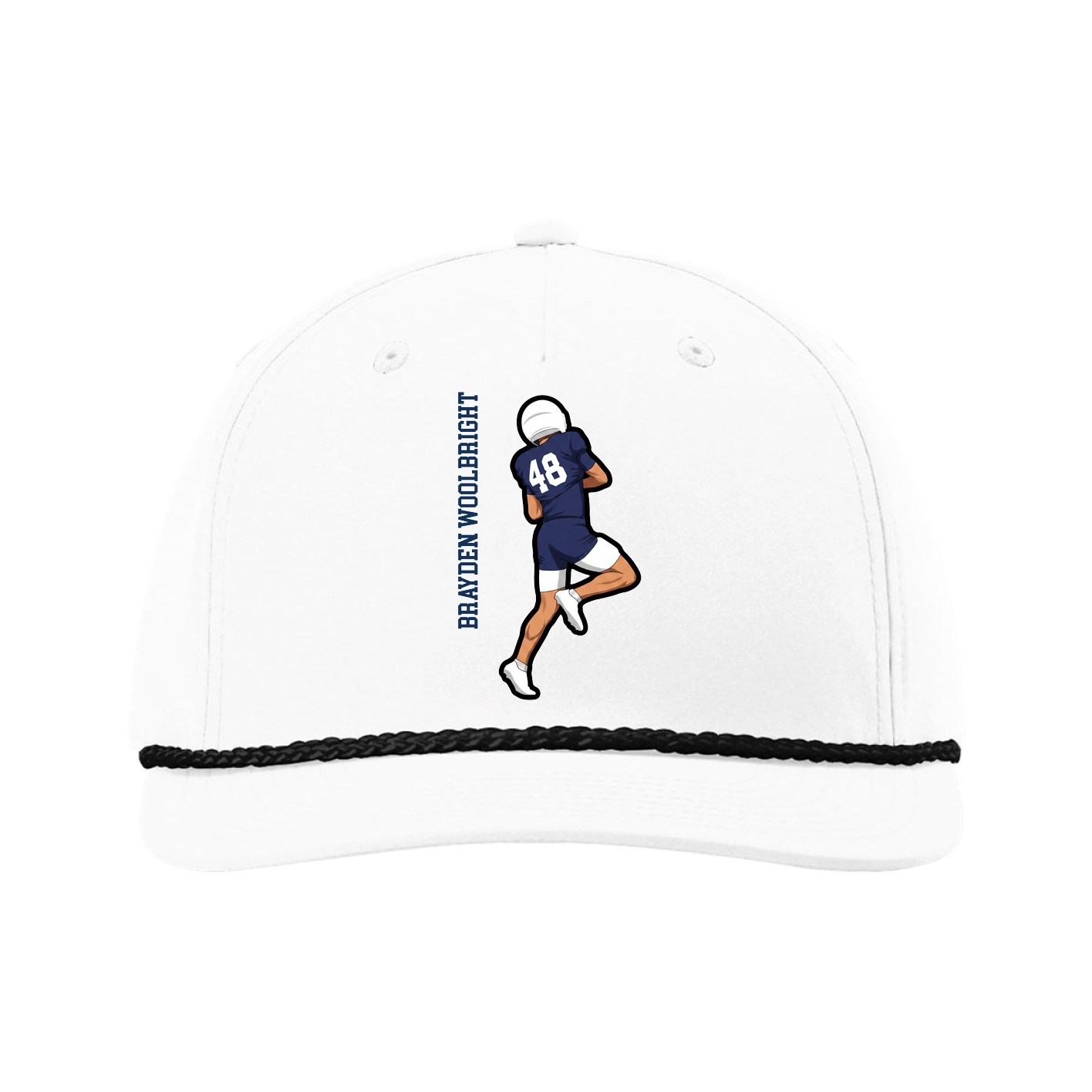Five-Panel Classic Rope Cap — Name Vertical in White