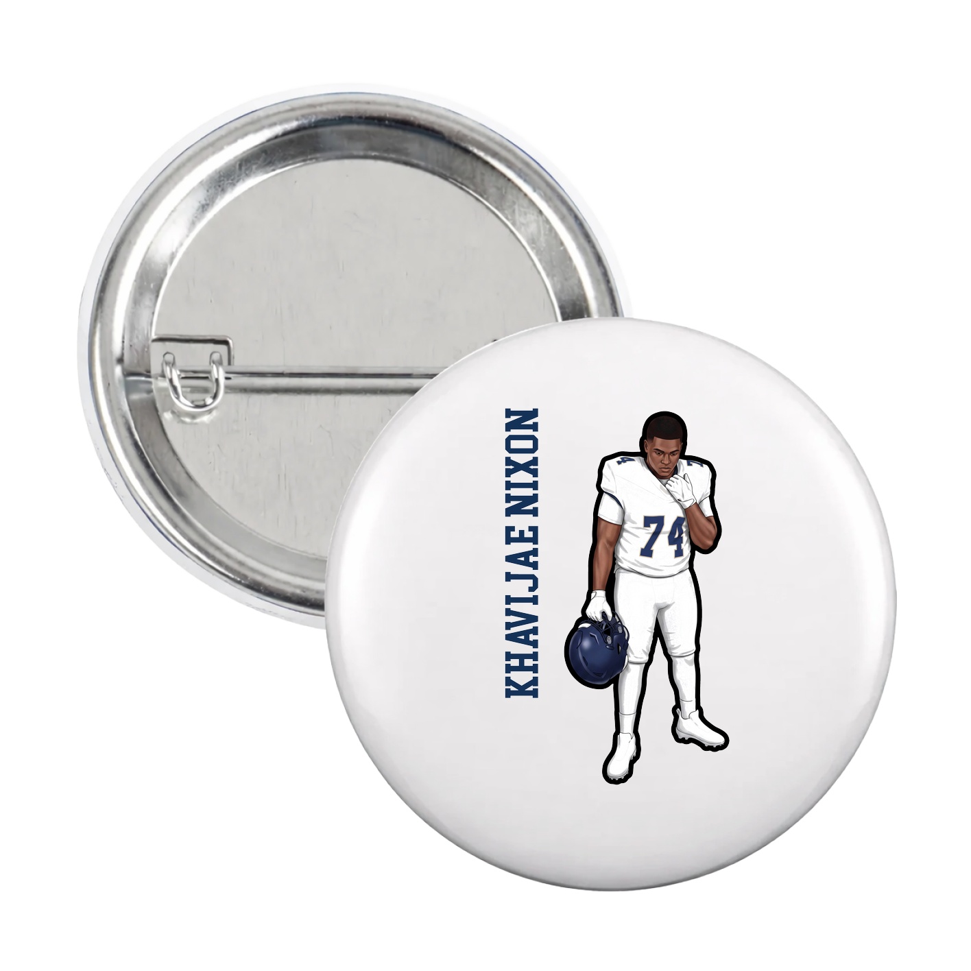 Game Day Button — Name Vertical in White