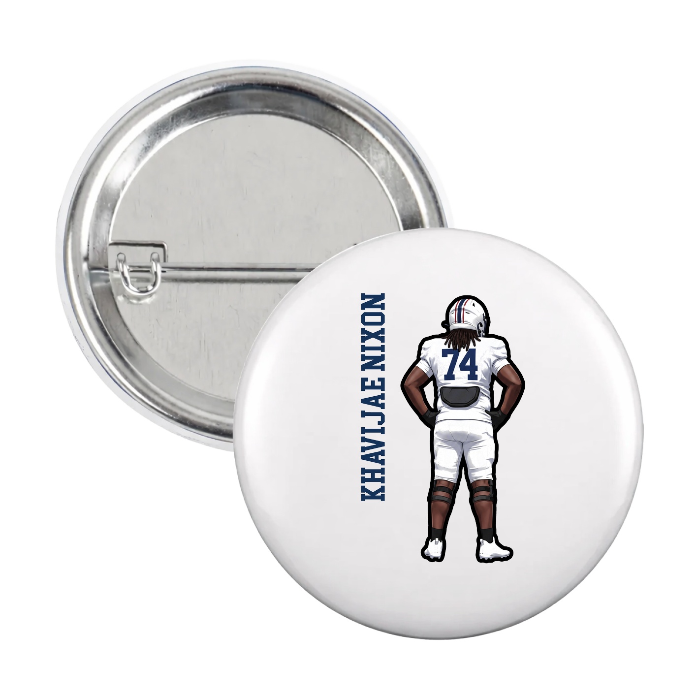 Game Day Button — Name Vertical in White