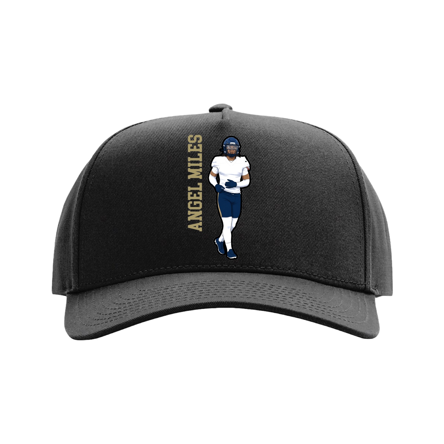 Full Fabric Five-Panel Champ Cap — Name Vertical in Black