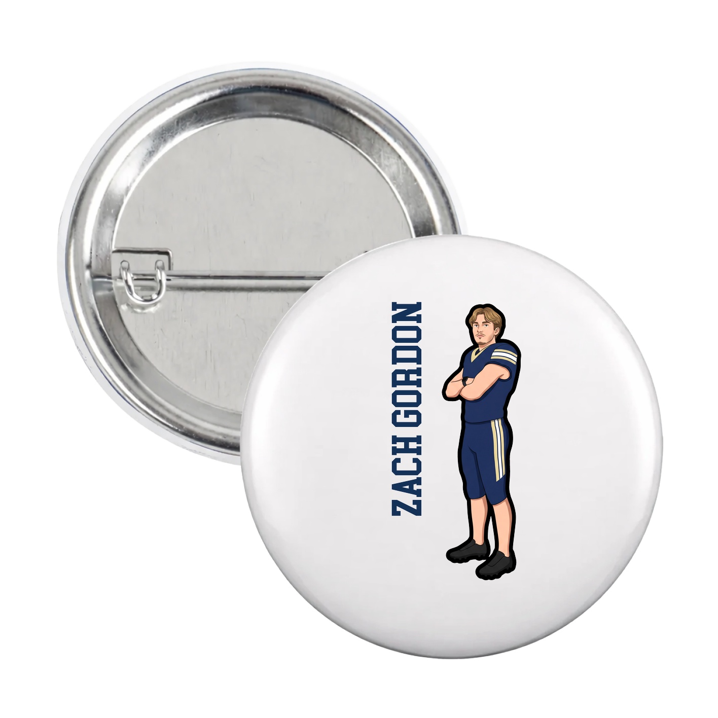 Game Day Button — Name Vertical in White